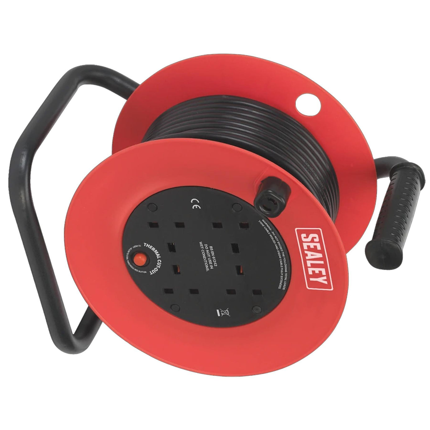 Sealey 4 Way Gang Socket Extension Heavy Duty 25m Cable Reel Electrical Lead