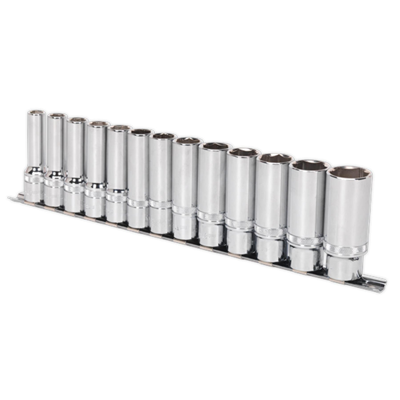 Sealey Deep Lock-On Socket Set 1/2" Sq Dr 13pc 10-24mm 6pt Metric Long Reach