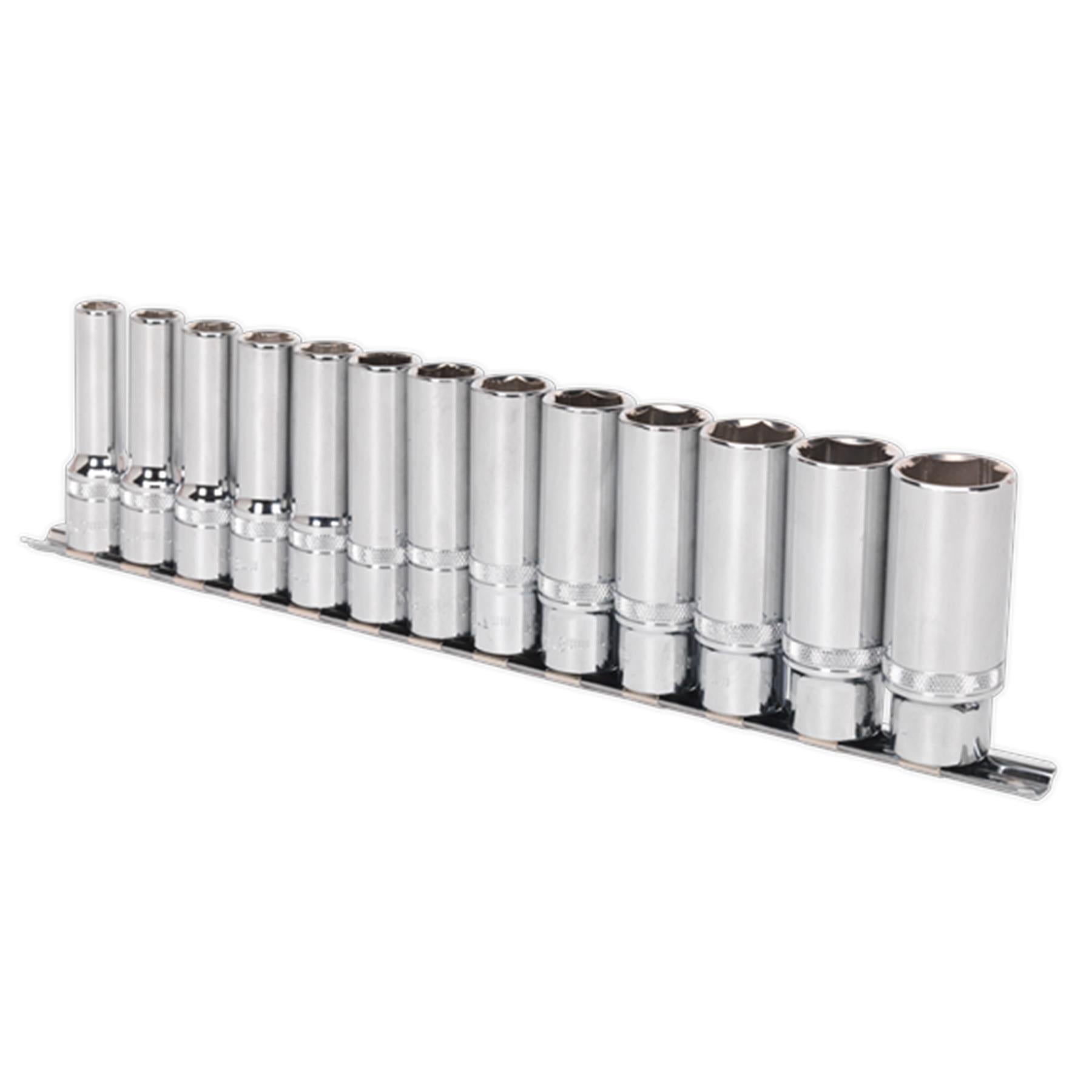 Sealey Deep Lock-On Socket Set 1/2" Sq Dr 13pc 10-24mm 6pt Metric Long Reach