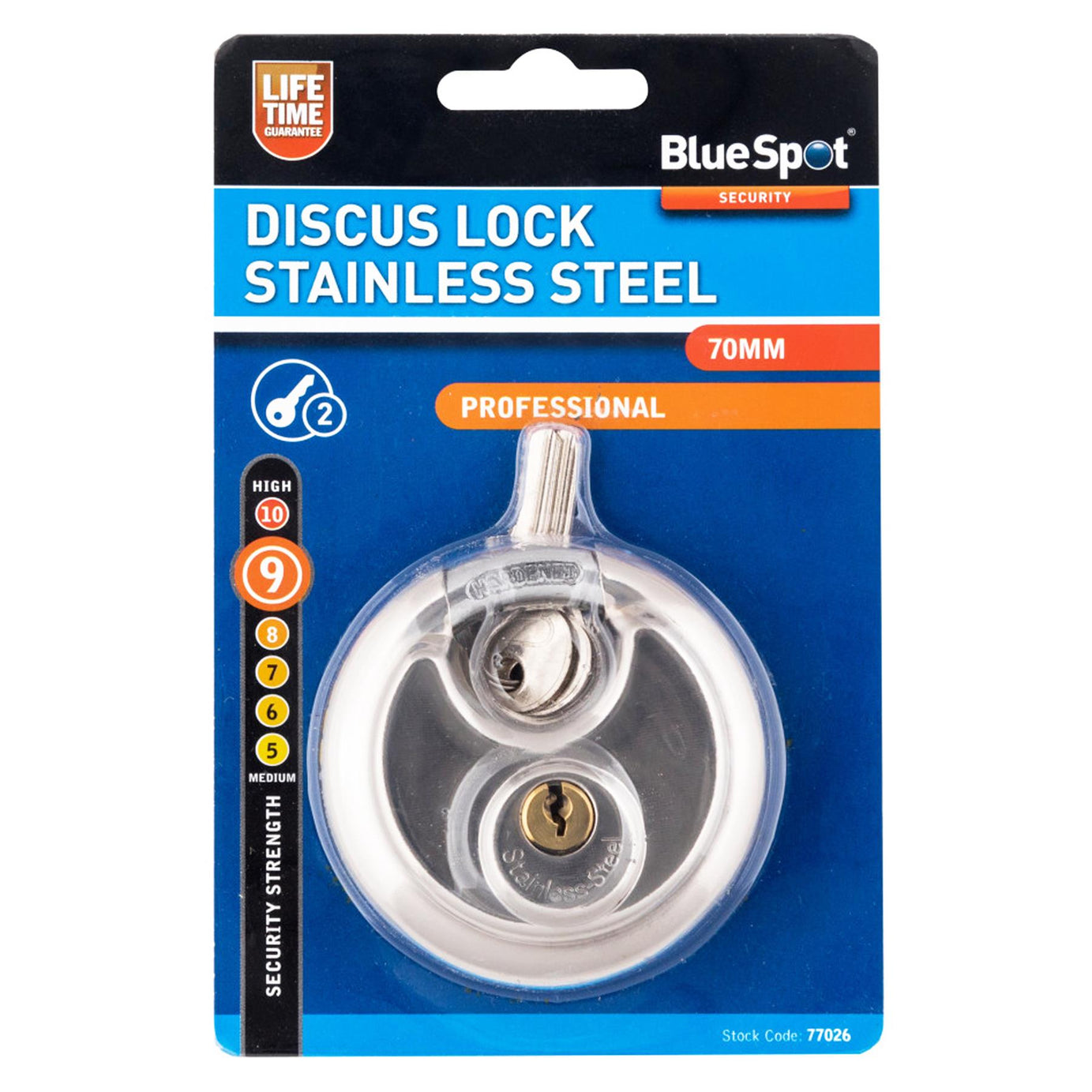 BlueSpot 70mm Disc Padlock Shackle Stainless Steel 2 Keys Waterproof Lifetime Guarantee