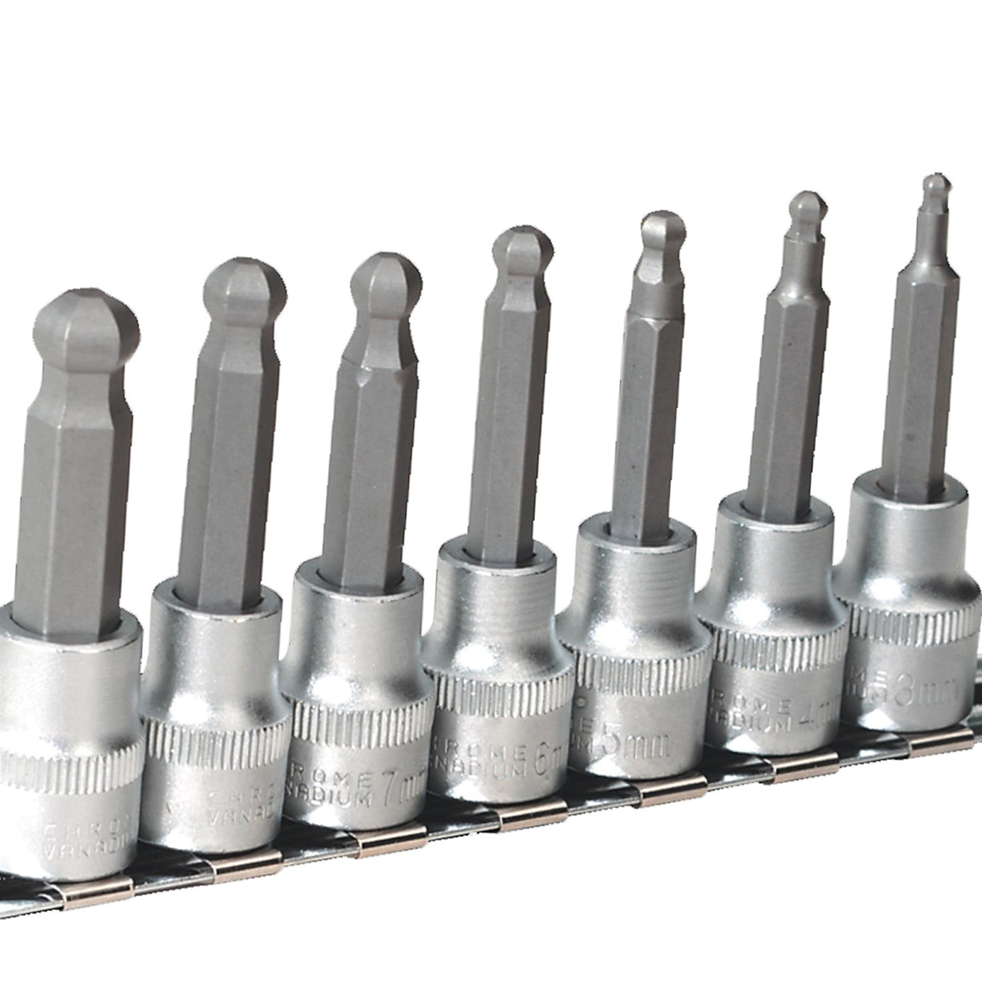 Sealey Hex Ball-End Socket Bit Set 7pc Metric 3/8"Sq Drive 62mm