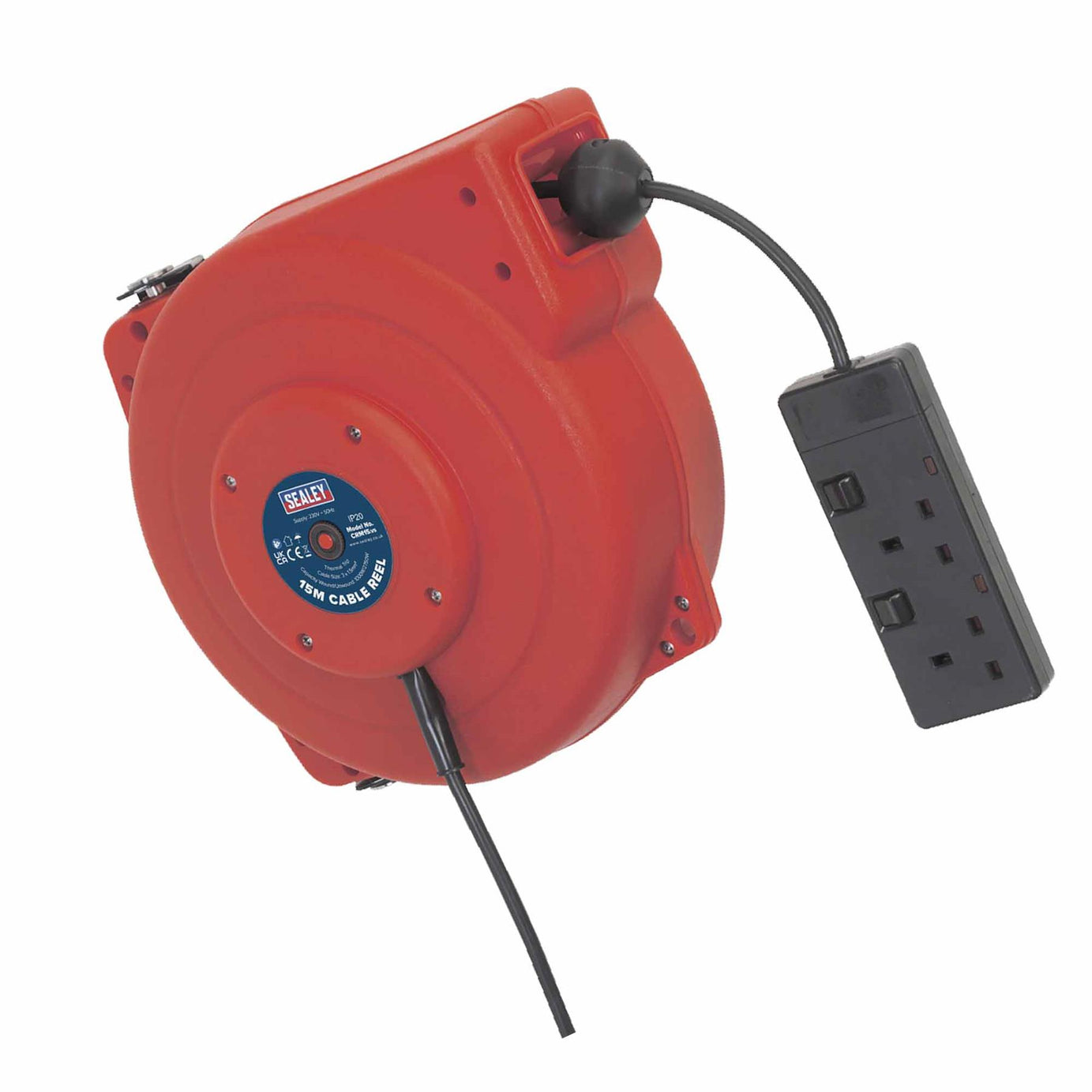 Sealey Cable Reel System Retractable 15m 2 x 230V Socket