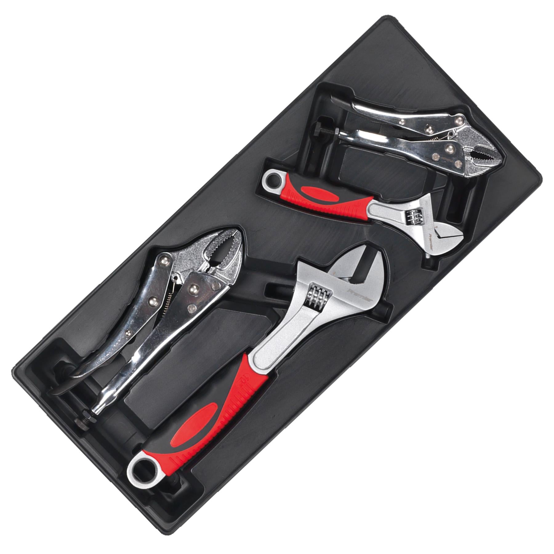 Sealey Tool Tray with Locking Pliers & Adjustable Wrench Set 4pc