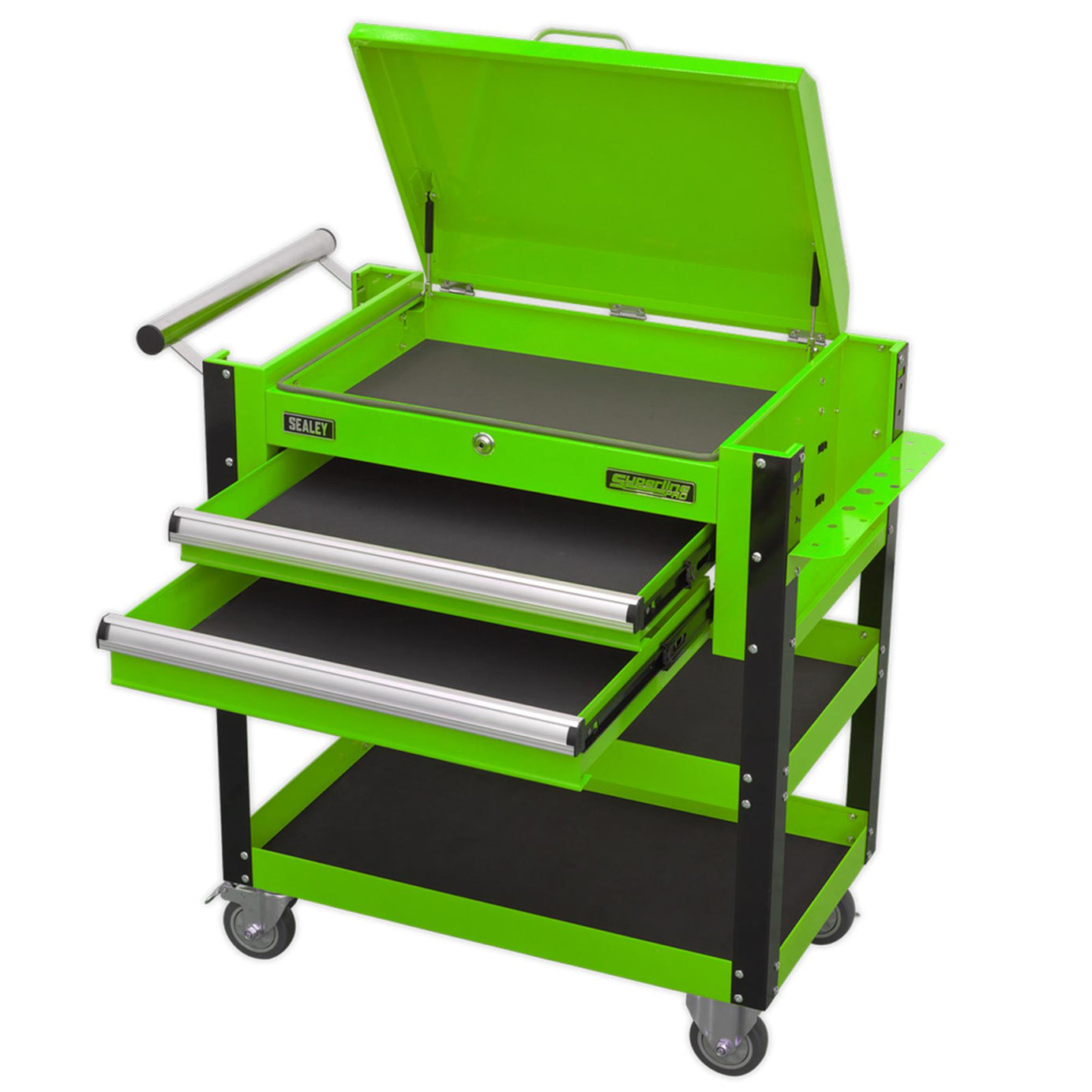 Sealey HD Mobile Tool & Parts Trolley 2 Drawer-Locking Top HV Green