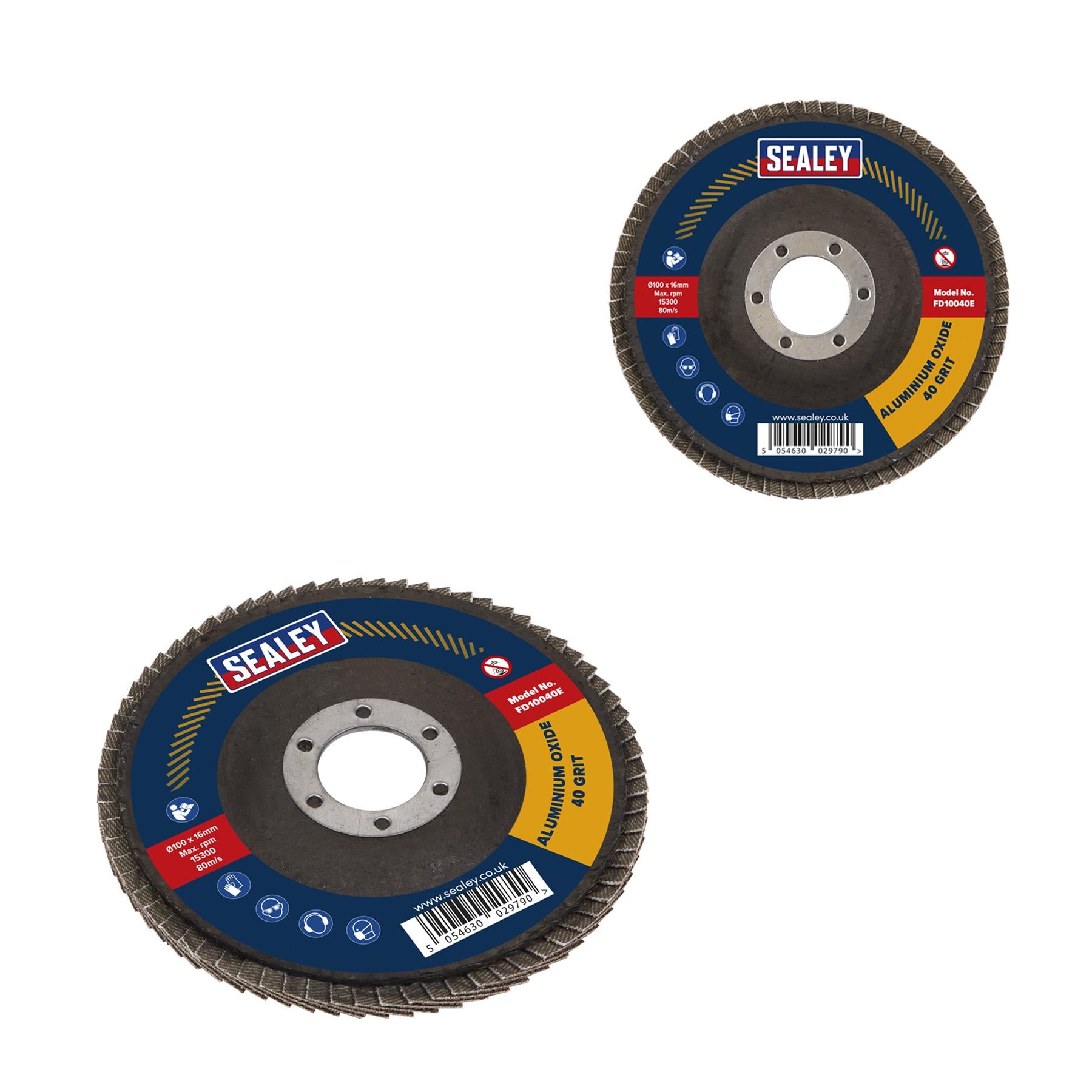 Flap Disc Aluminium Oxide 100mm 16mm Bore 40Grit. Sealey