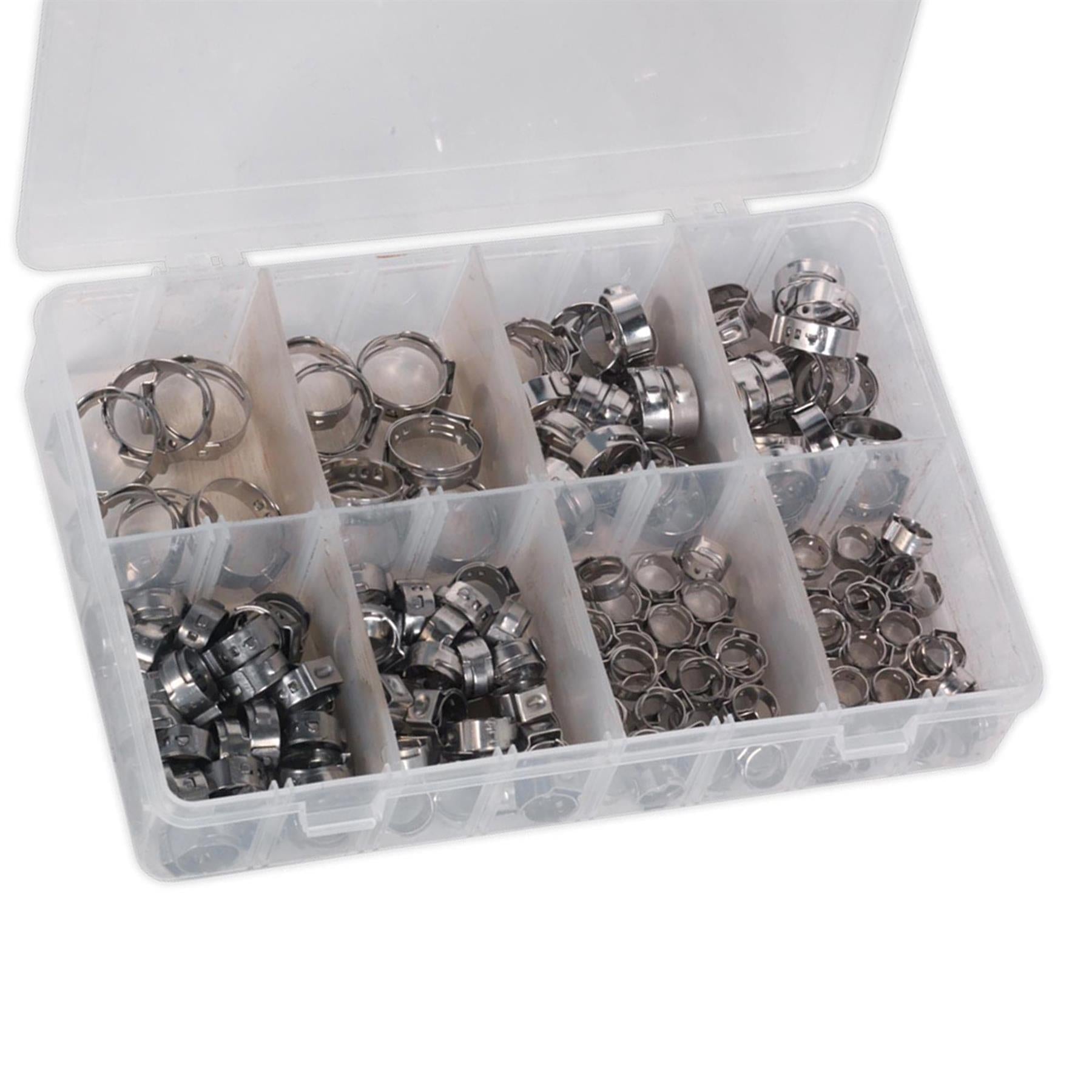 Sealey 160pcs Single Ear Hose Clamps Assorted Stainless Steel O Pipe Clip Set
