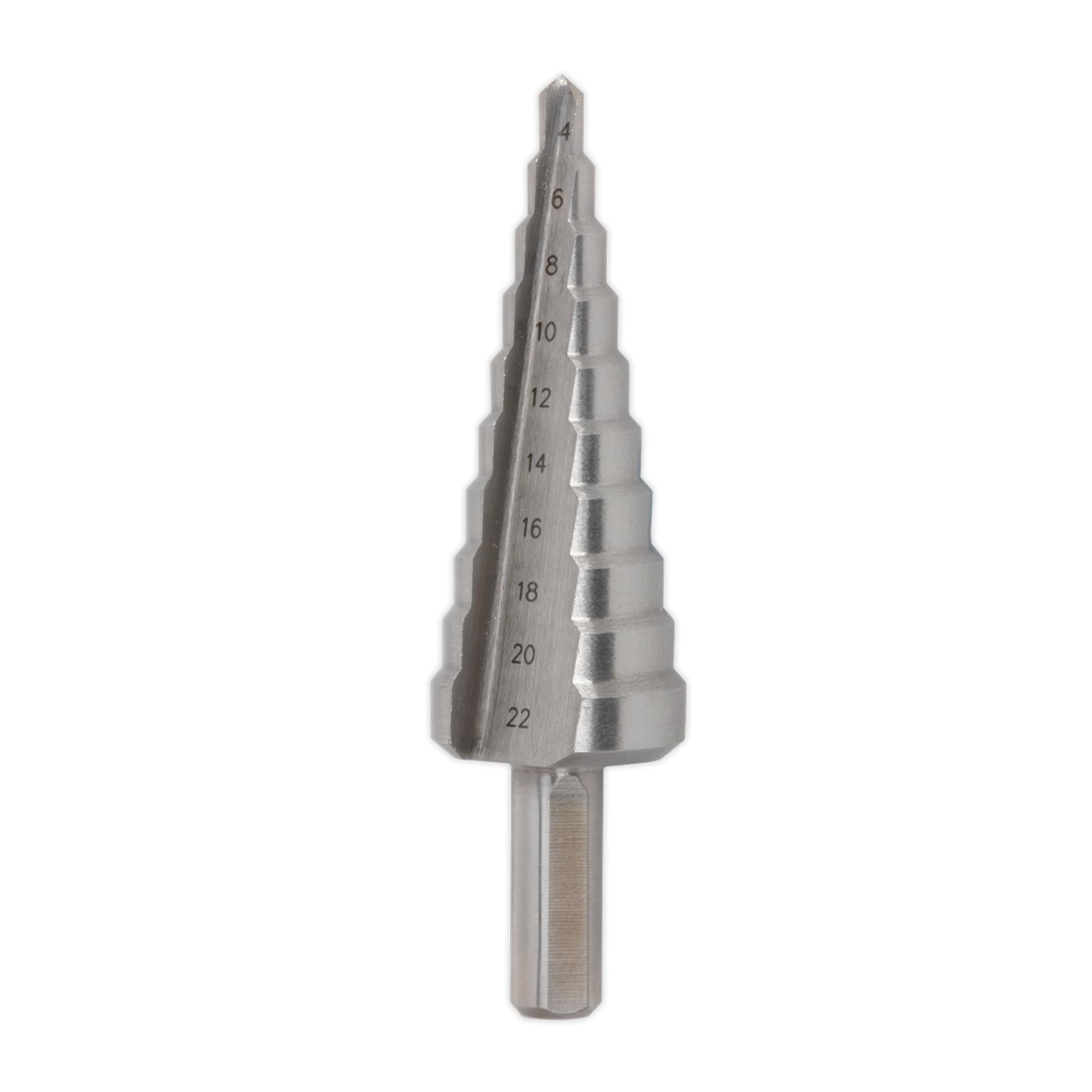 Sealey M2 Step Drill Bit HSS Cone Drill 4-22mm Double Flute Hole Metal Cutter