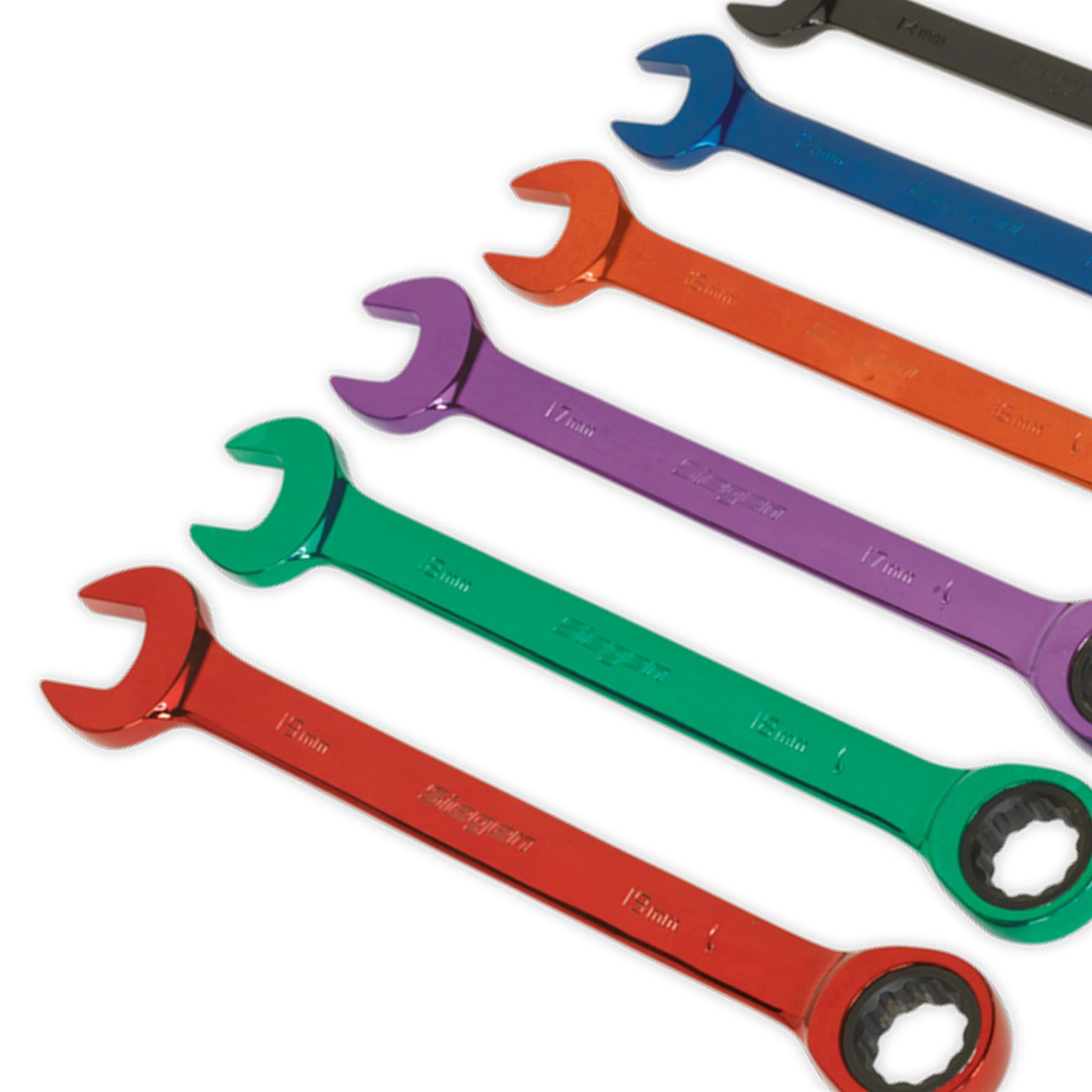 Sealey Ratchet Combination Spanner Set 12pc Multi-Coloured Metric