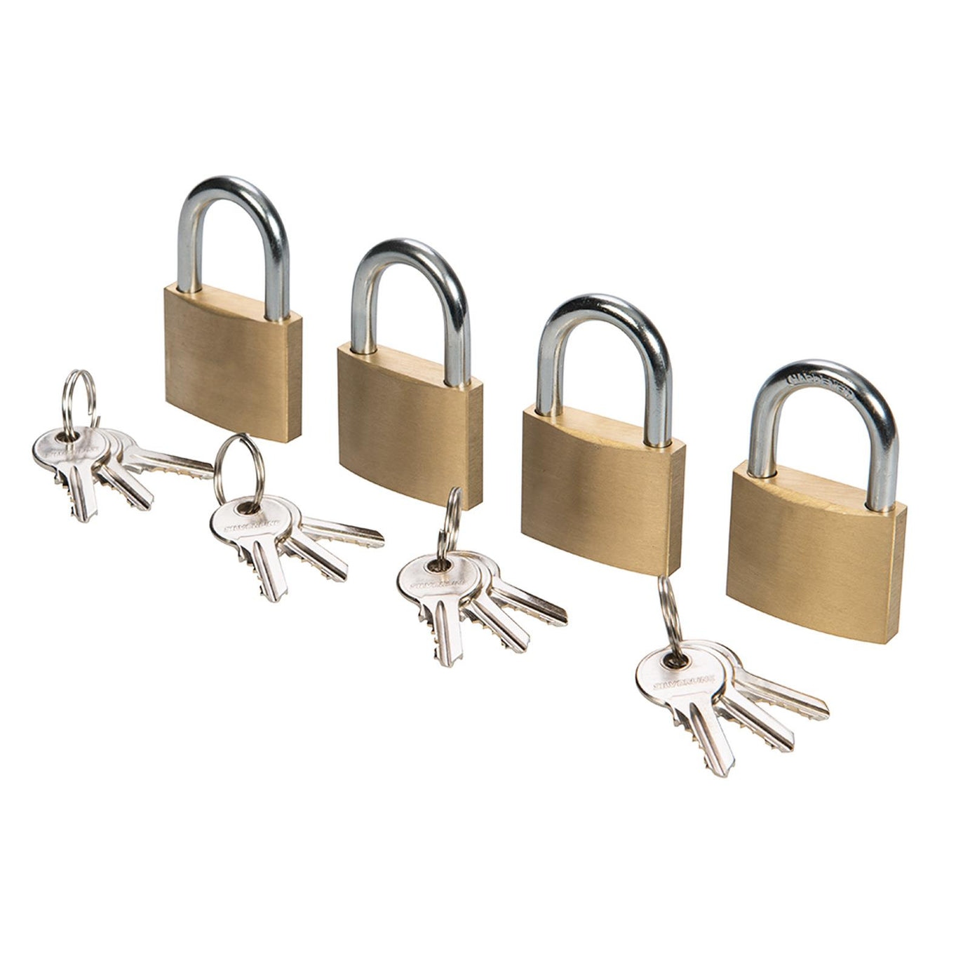 4Pk Keyed Alike Padlocks - 40mm Brass Body Chrome-Plated Steel Shackle