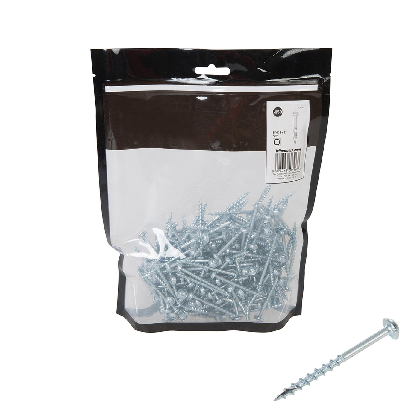 Zinc Pocket-Hole Screws Washer Head Coarse Thread Rust Resistant- 8 x 2" 250pk