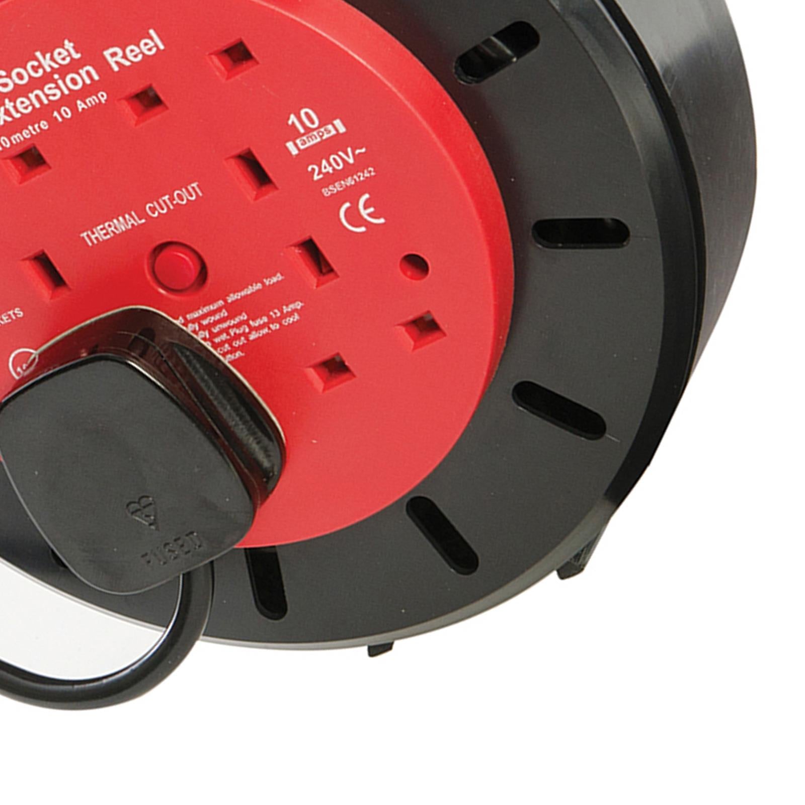 Cable Reel 240V 4 Socket 10A 10M Tools Extension Lead Cable Rewind Handle