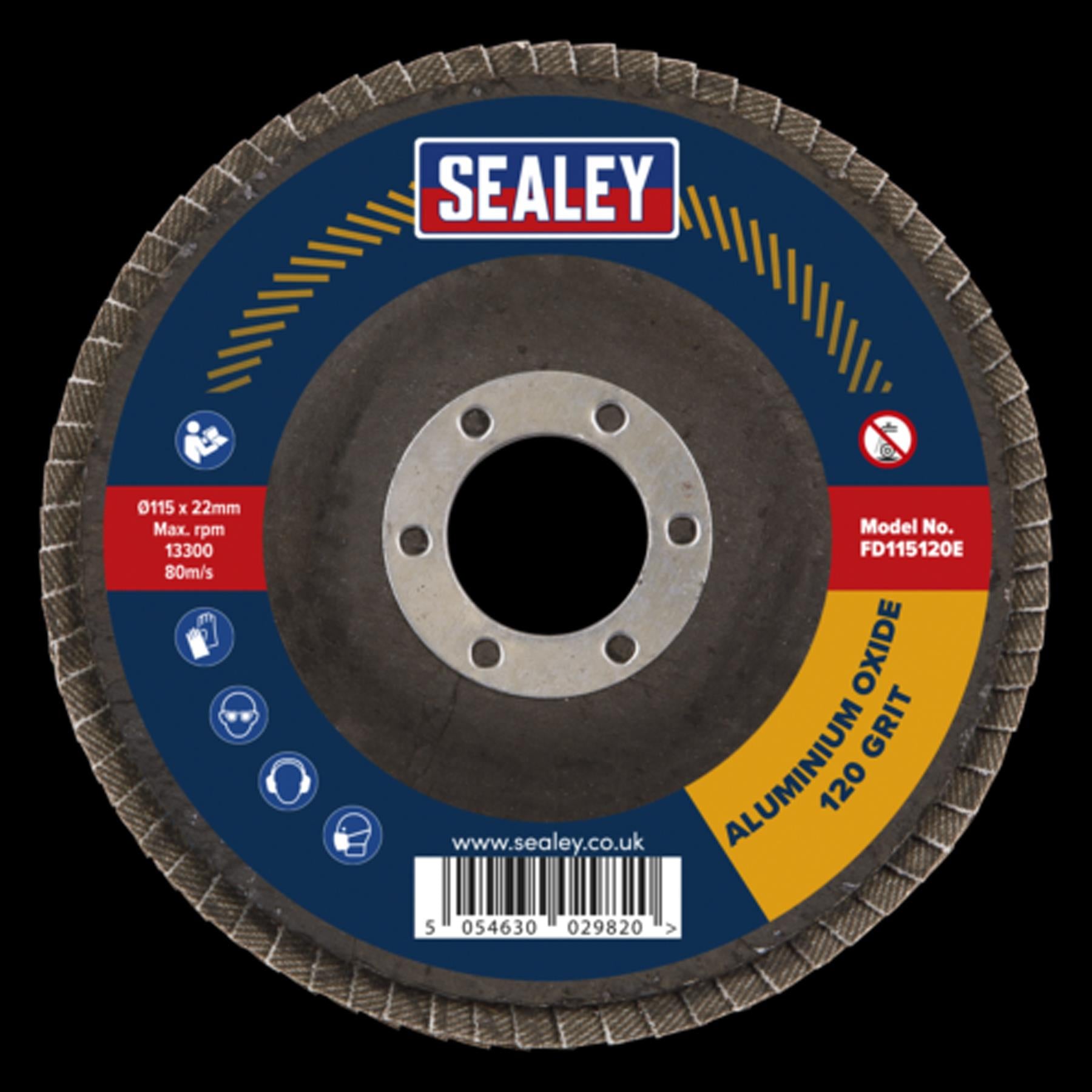 Sealey 120Grit Flap Discs Aluminium Oxide �115mm �22mm Bore - Pack of 10