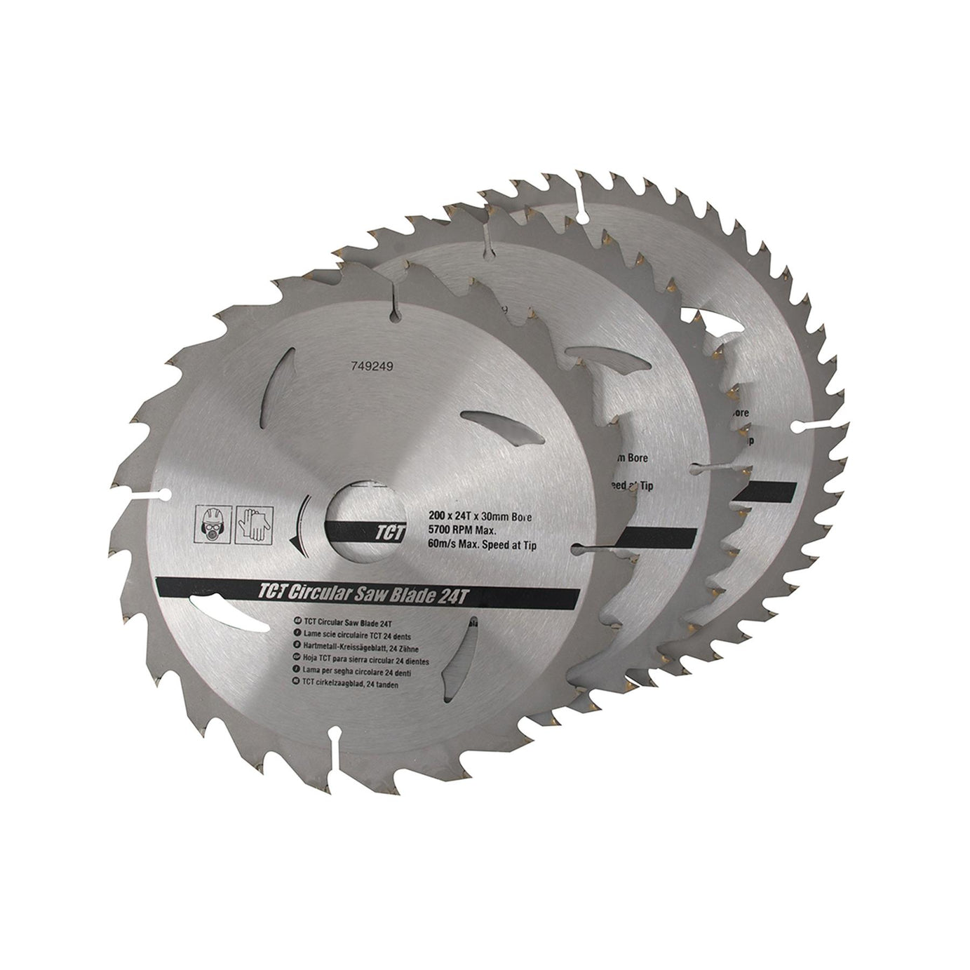 3 Piece TCT Circular Saw Blade Set 200 x 30 - 25, 18, 16mm Rings