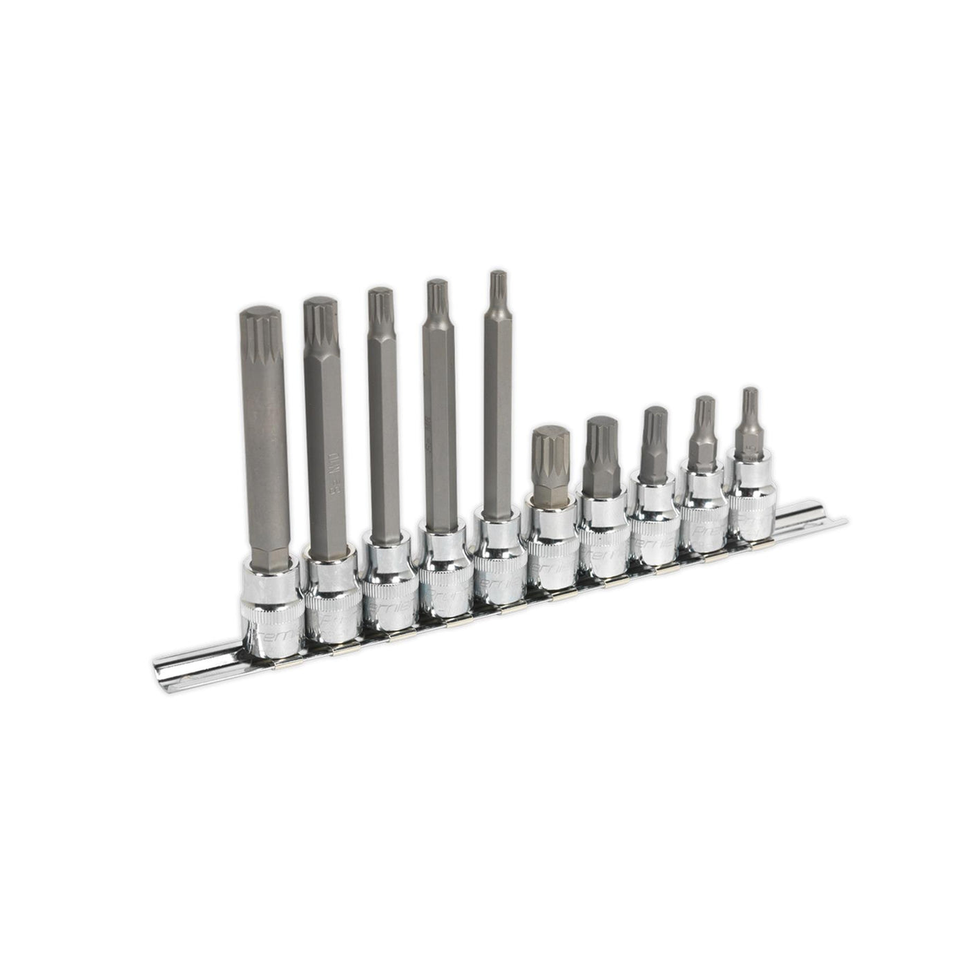 Sealey Spline Socket Bit Set 10pc 3/8"Sq Drive Chrome Vanadium Steel