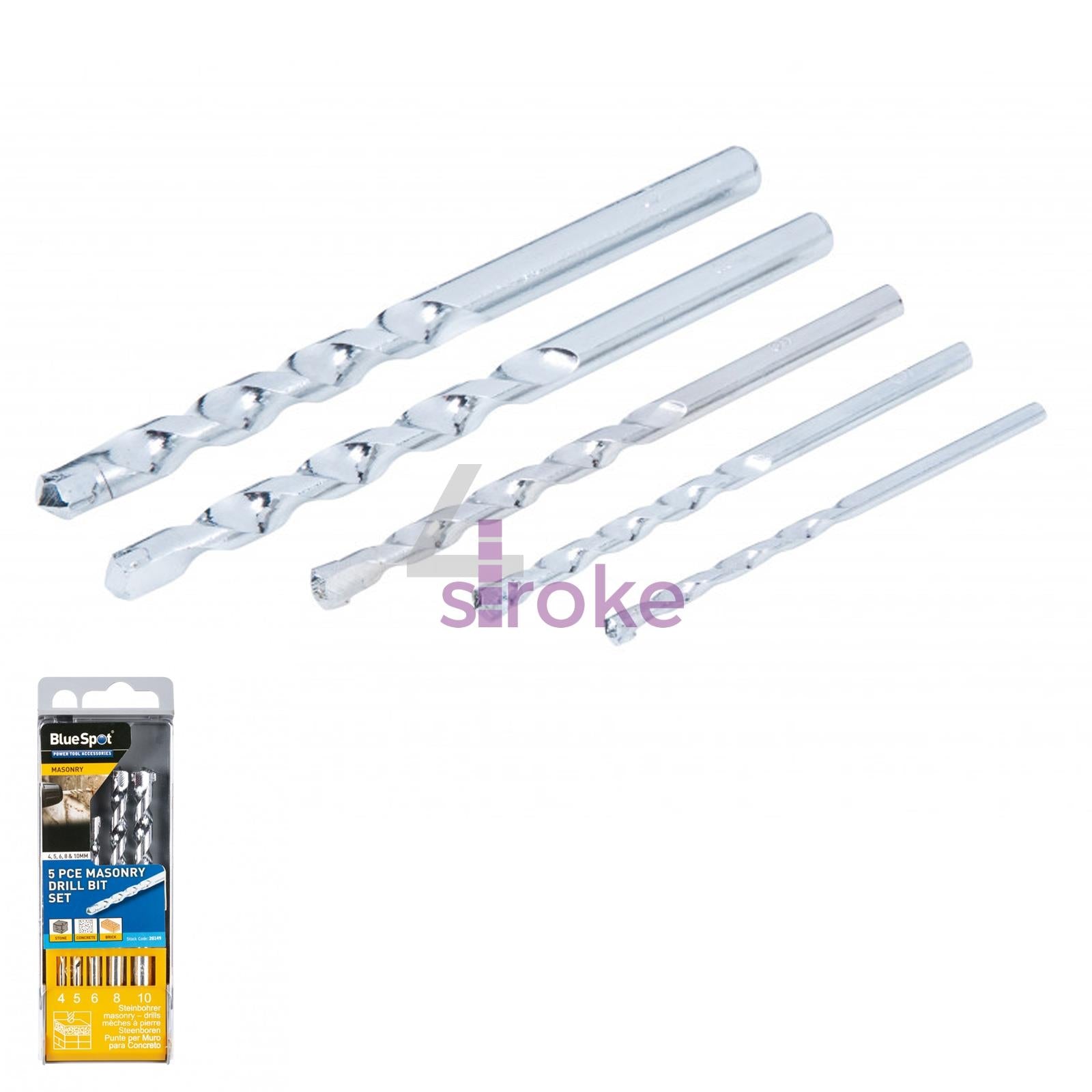 BlueSpot 5 Piece Masonry Drill Bit Set 4-10mm Brick Block Stone Tile Cracked Case