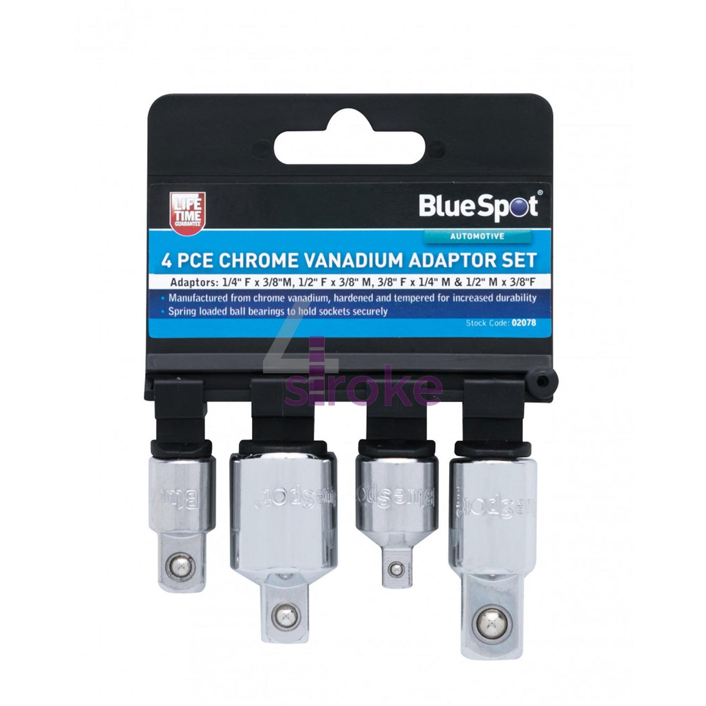 BlueSpot 4pce Socket Reducer Adaptor Set, Converter Set 1/4" - 3/8" - 1/2"