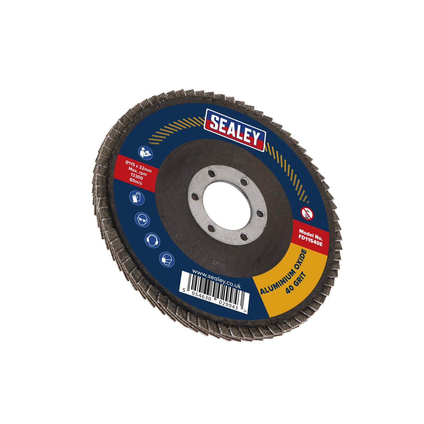 Sealey Flap Disc Aluminium Oxide Ø115mm Ø22mm Bore 40Grit