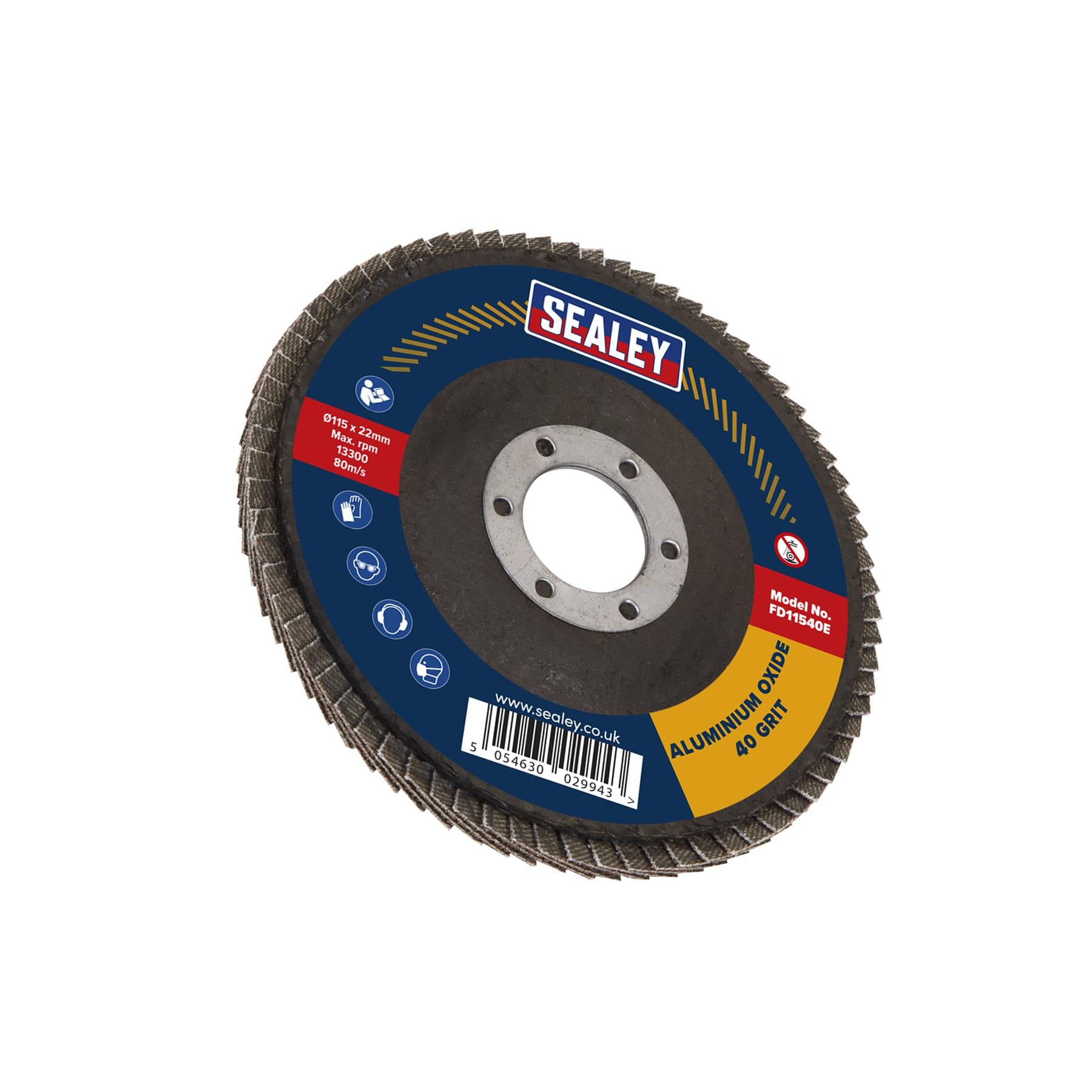 Sealey Flap Disc Aluminium Oxide Ø115mm Ø22mm Bore 40Grit