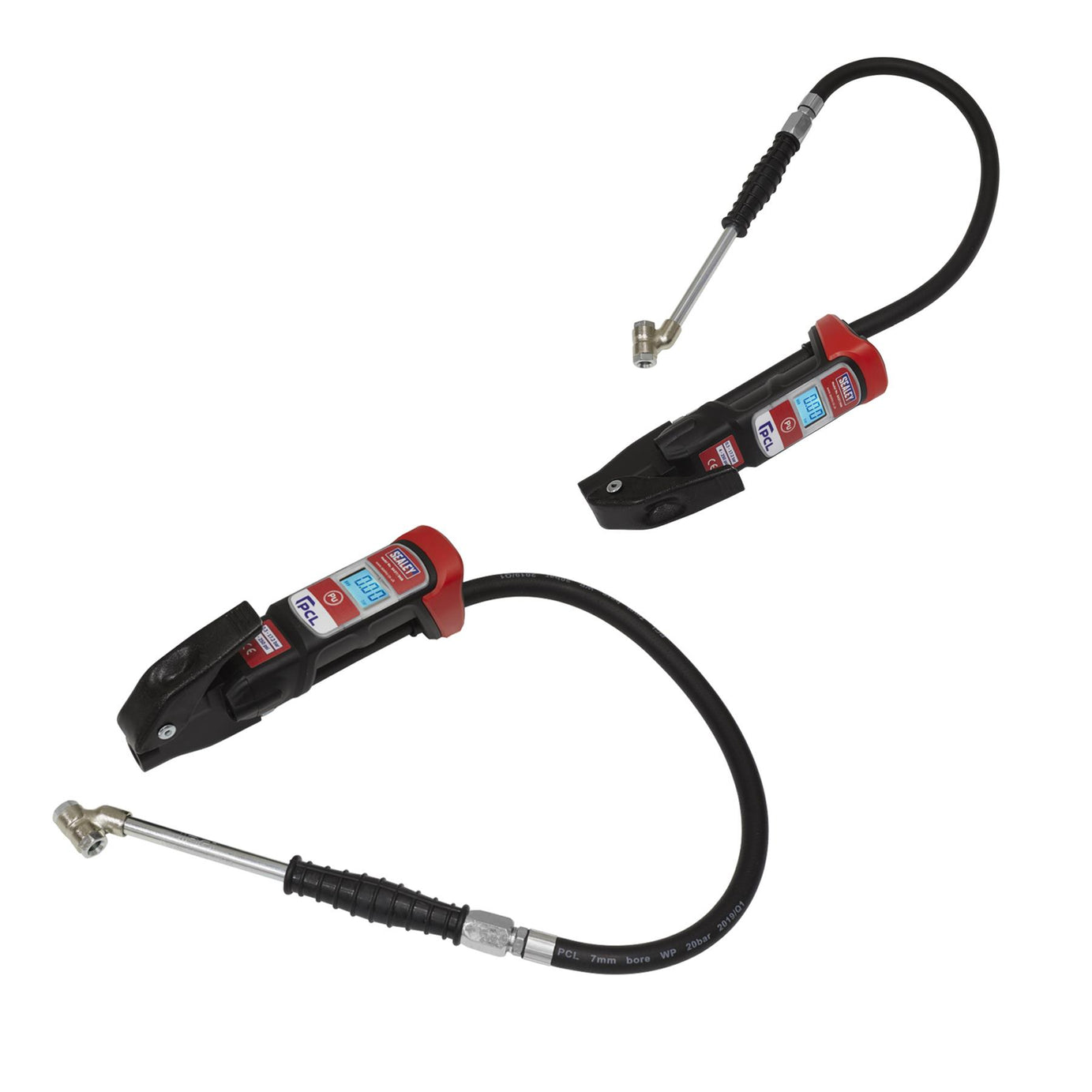 Sealey Prem. Anodised Digital Tyre Inflator-Twin Push-On Connector