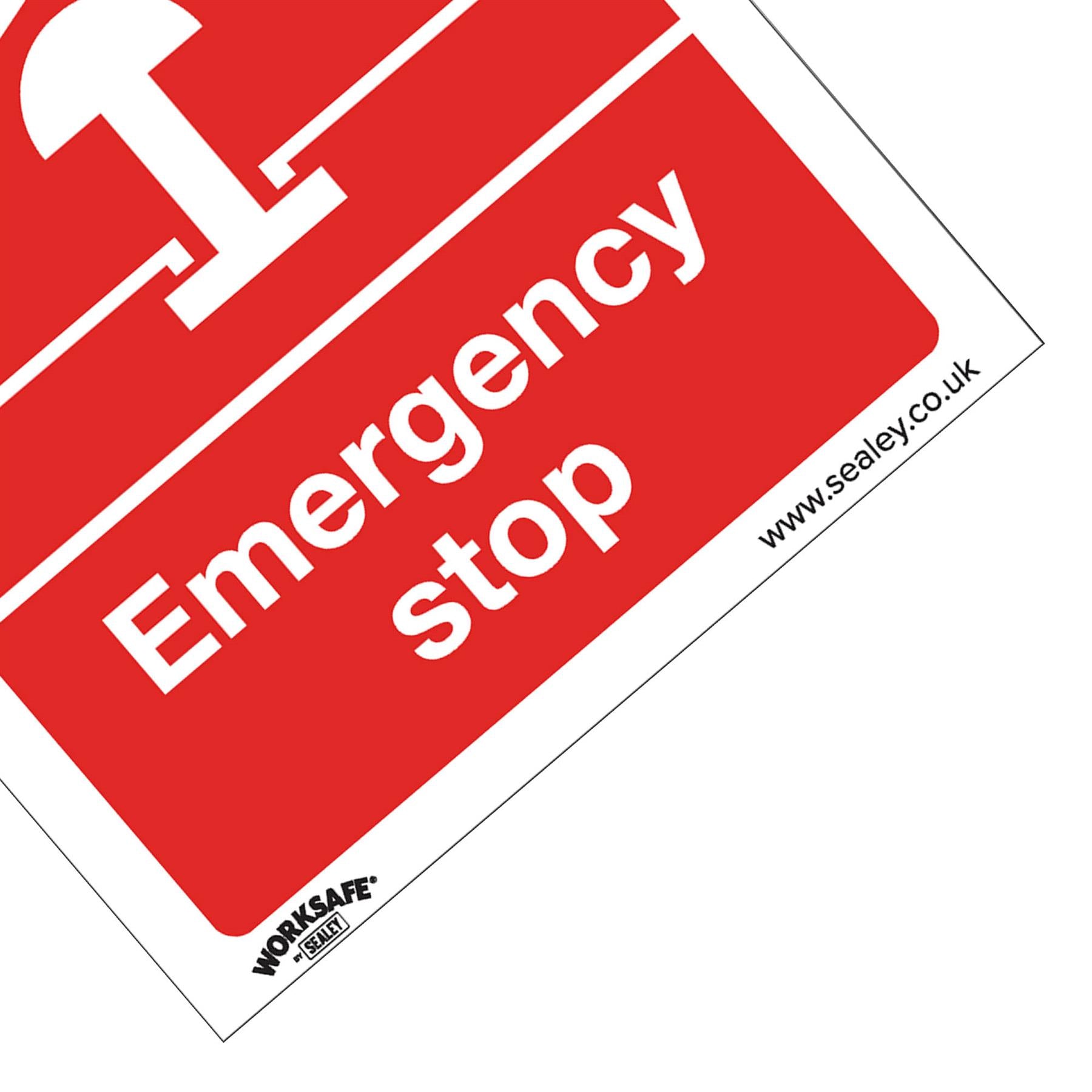 Sealey Safety Sign - Emergency Stop - Self-Adhes. - Pack of 10