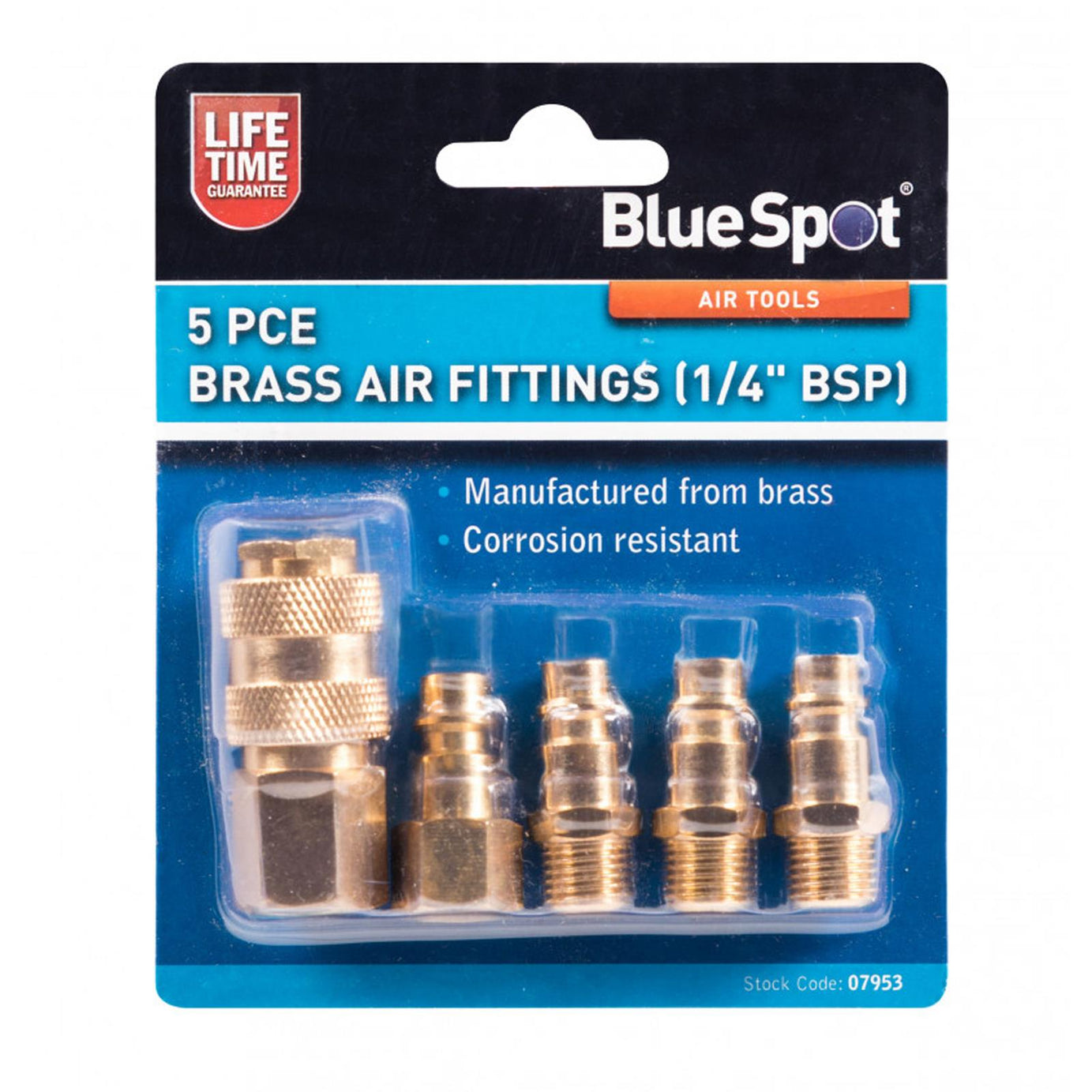 BlueSpot 5Pce Brass Air Fittings (BSP) Corrosion Resistant For 1/4" BSP Air Hose