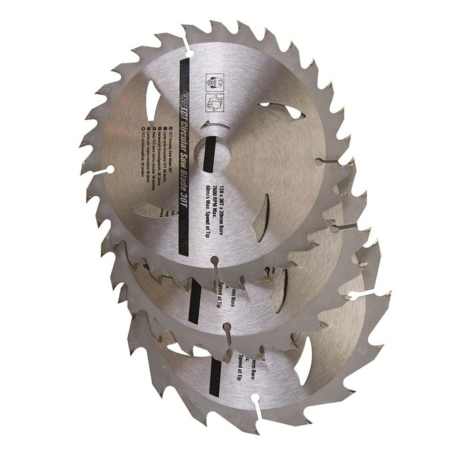 3 Piece TCT Circular Saw Blade Set 150 x 20 - 16, 12.75mm Rings