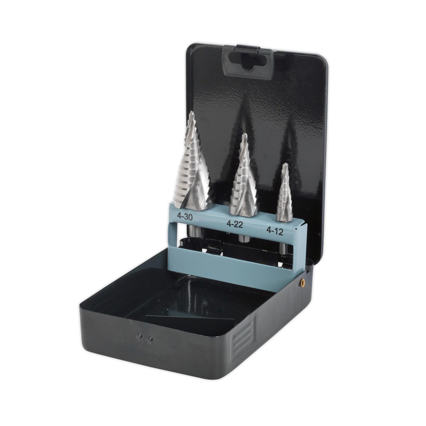 Sealey 3pc Spiral Step Drill Bit Set HSS 4341 Double Hole Cutter 4-30mm AK4748