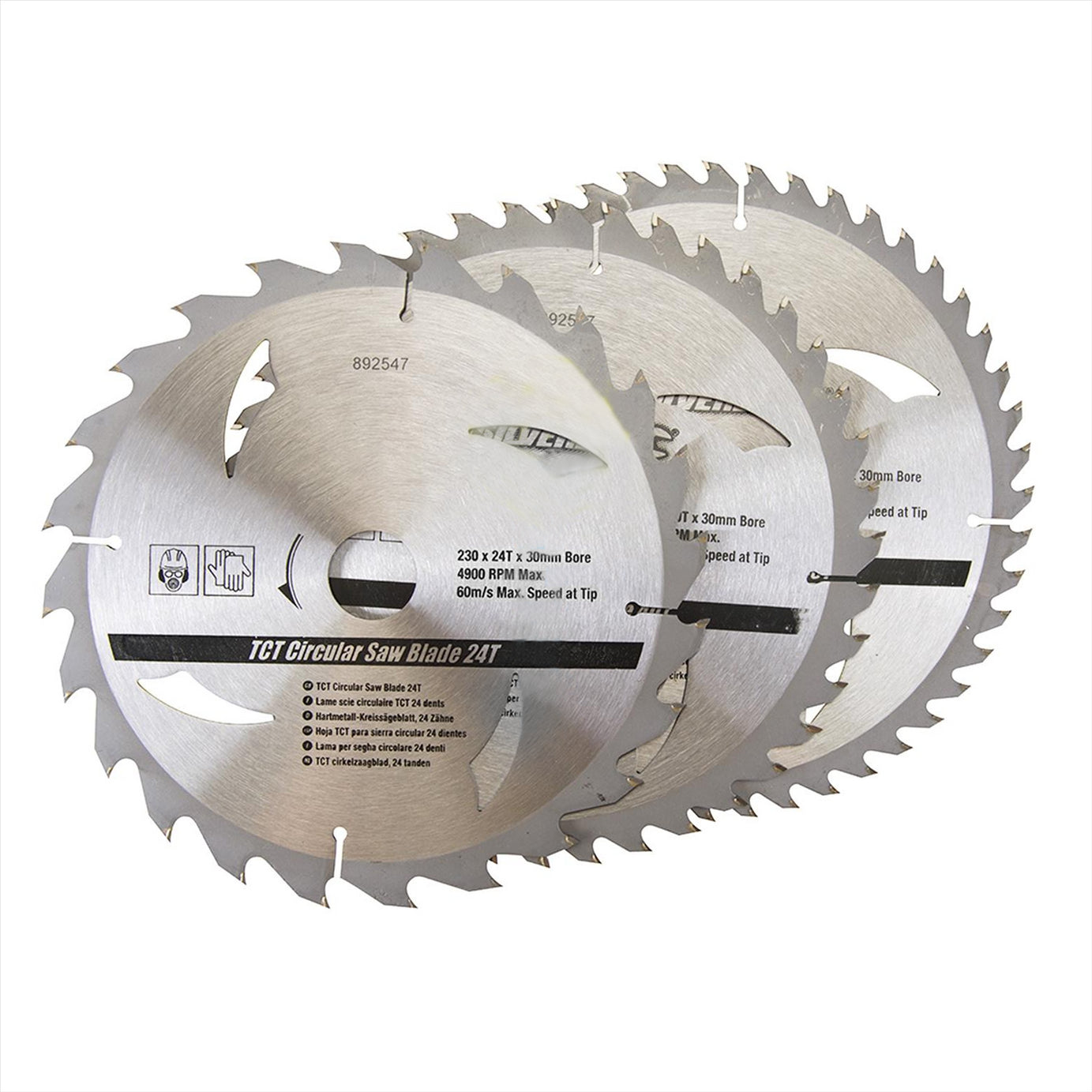 TCT Circular Saw Blades 24 40 48T 3Pk 230 x 30 - 25, 20, 16mm Rings Hardwood Softwood Chipboards Cutting