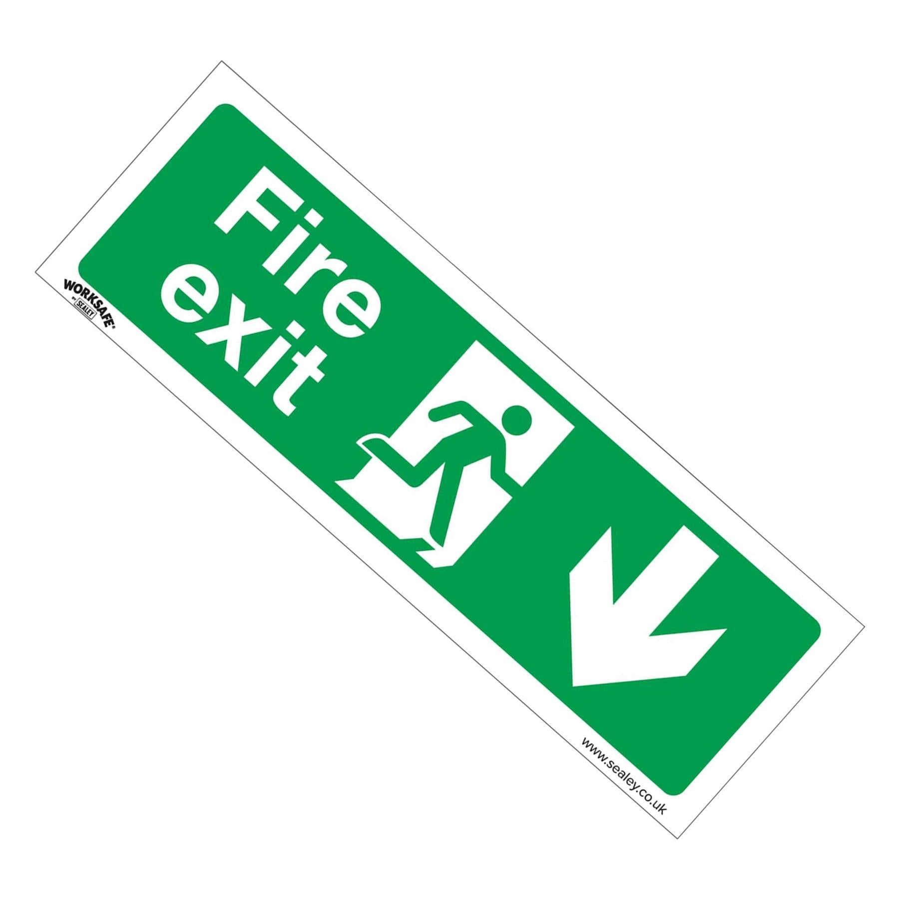 Sealey Safety Sign - Fire Exit (Down) - Self-Adhesive - Pack of 10