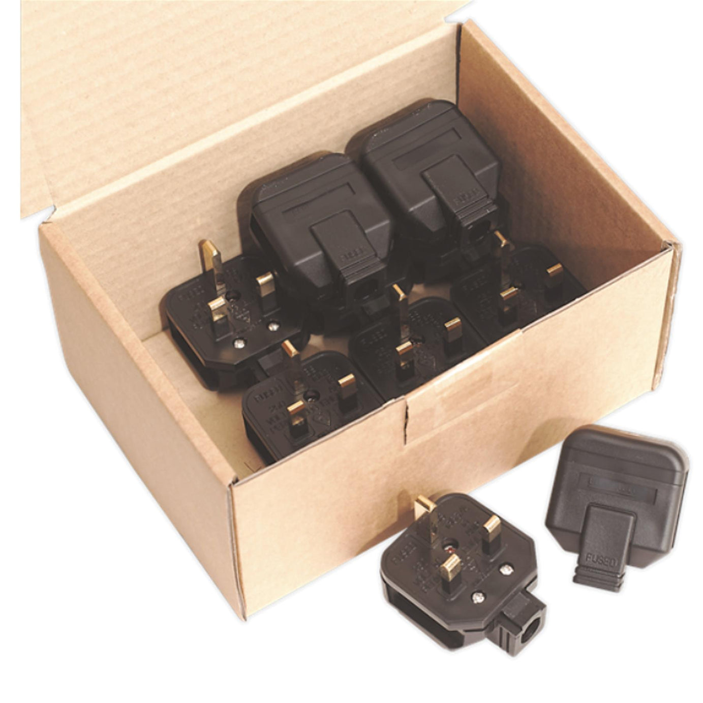 Sealey Black 13A heavy-Duty Plug Pack of 10