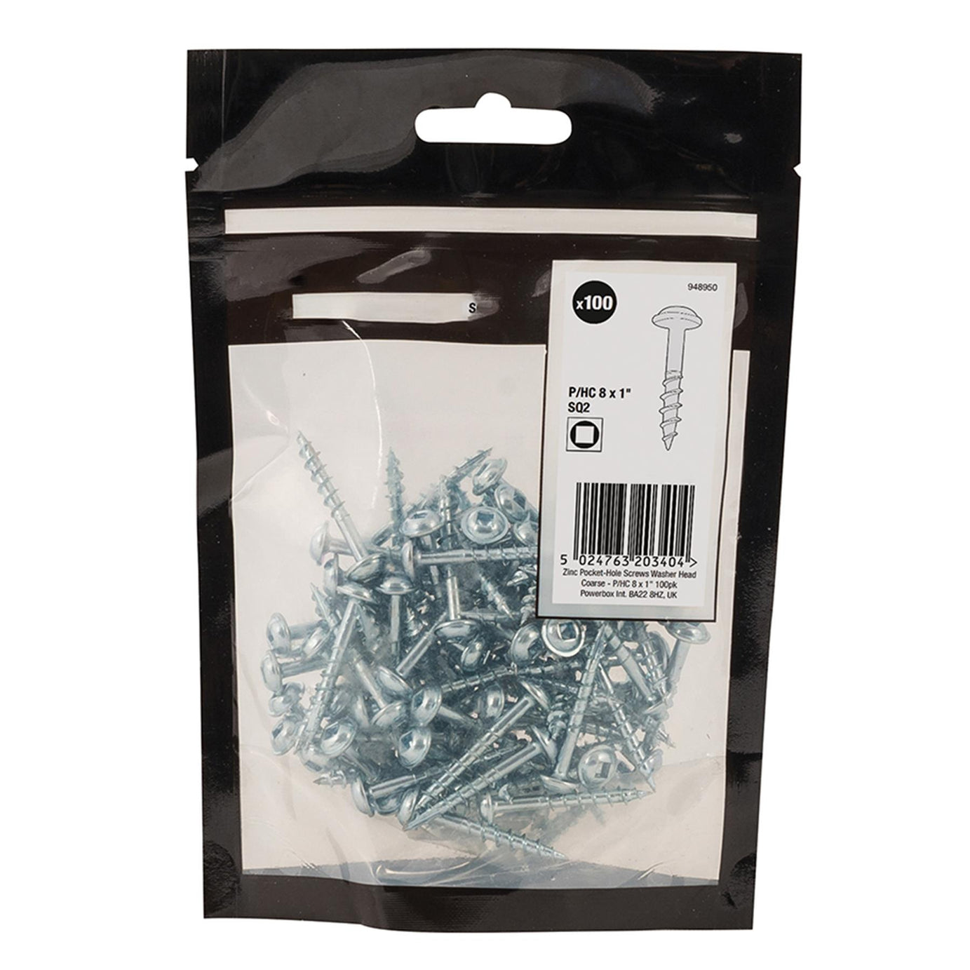 Zinc Pocket-Hole Screws Washer Head Coarse Thread Rust Resistant - 8 x 1" 100pk