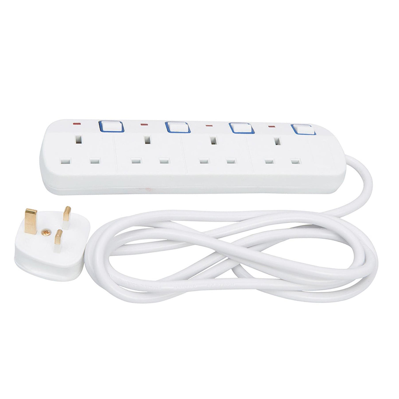 Switched Extension Lead 4-Gang 2M 13A With Neon Power Indicator 2M Long