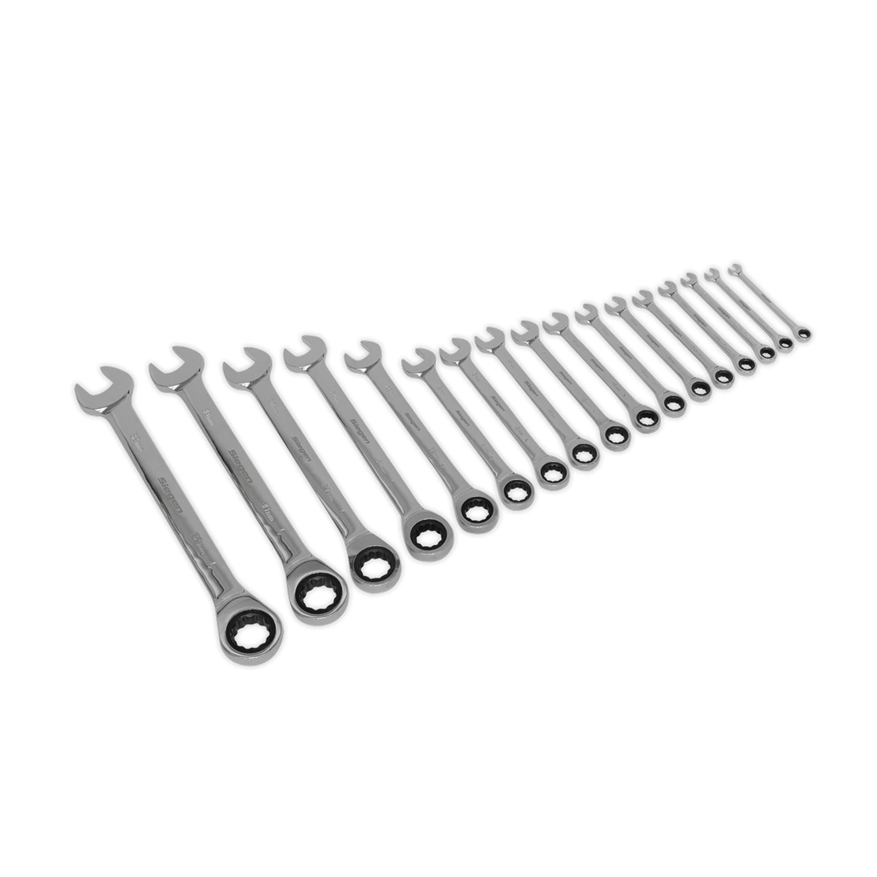 Sealey Combination Ratchet Spanner Set 17pc Metric Chrome Vanadium Steel