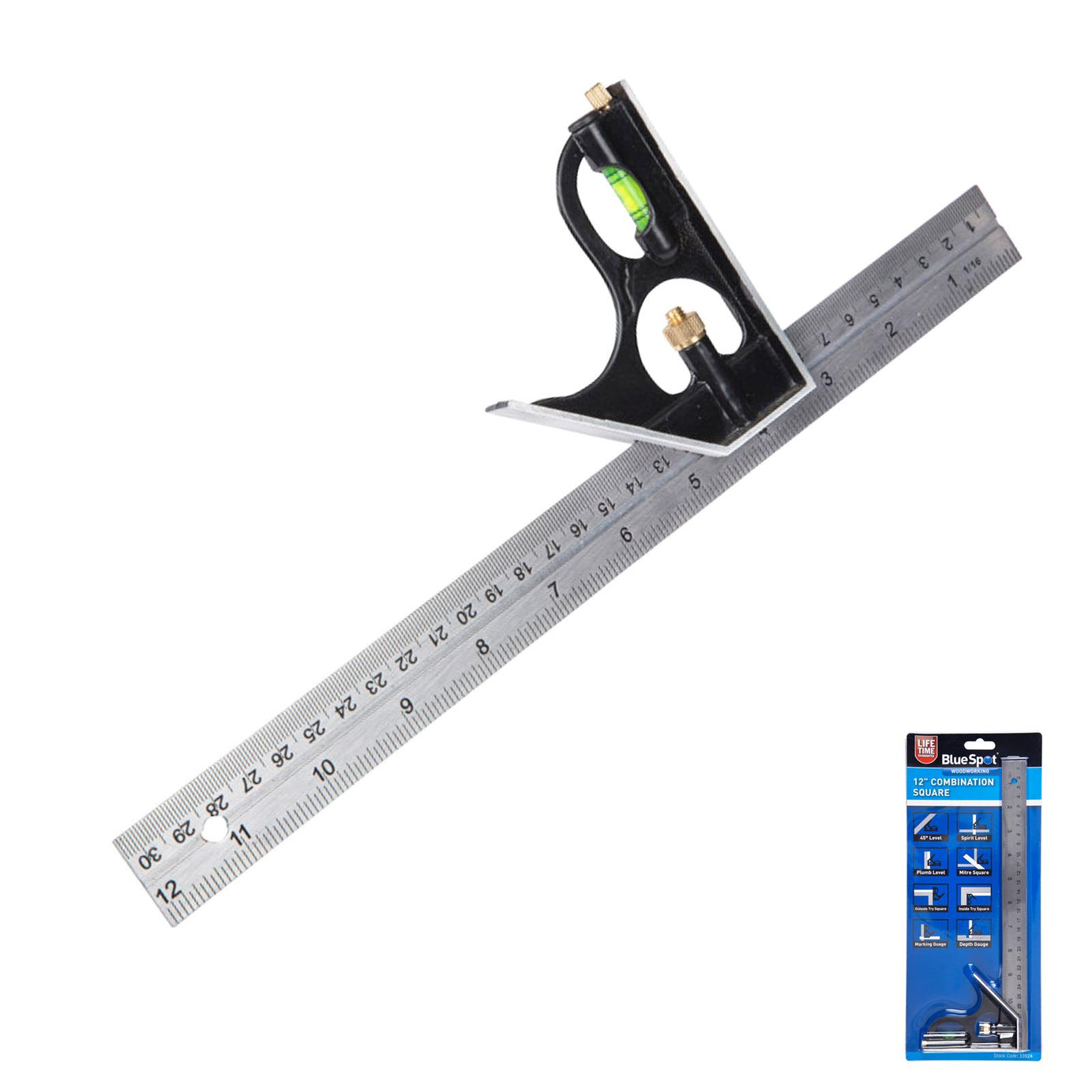 BlueSpot 300mm (12") Adjustable Engineers Combination Square Set Right Angle Ruler