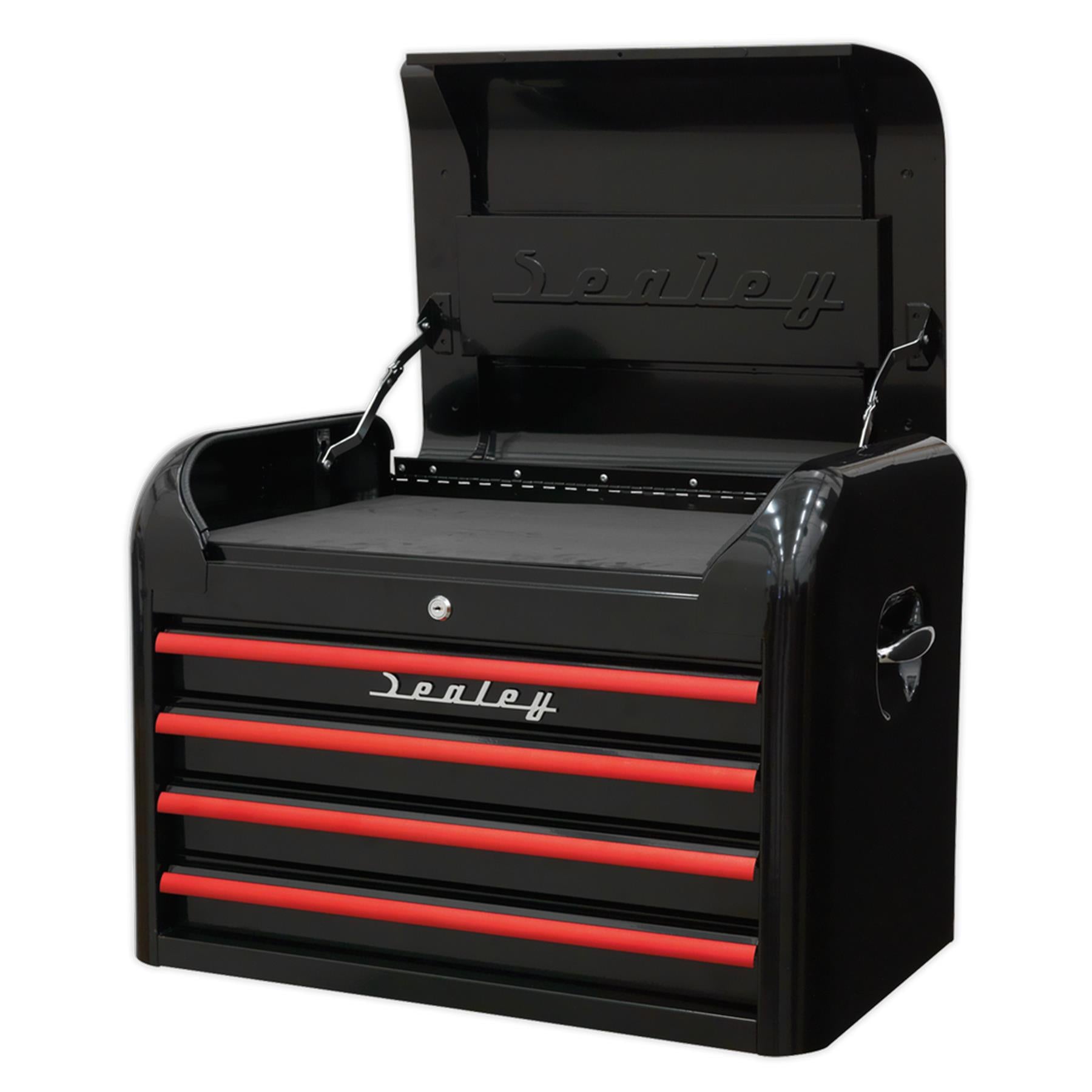 Sealey Topchest 4 Drawer Retro Style-Black/Red Anodised Draw Pulls