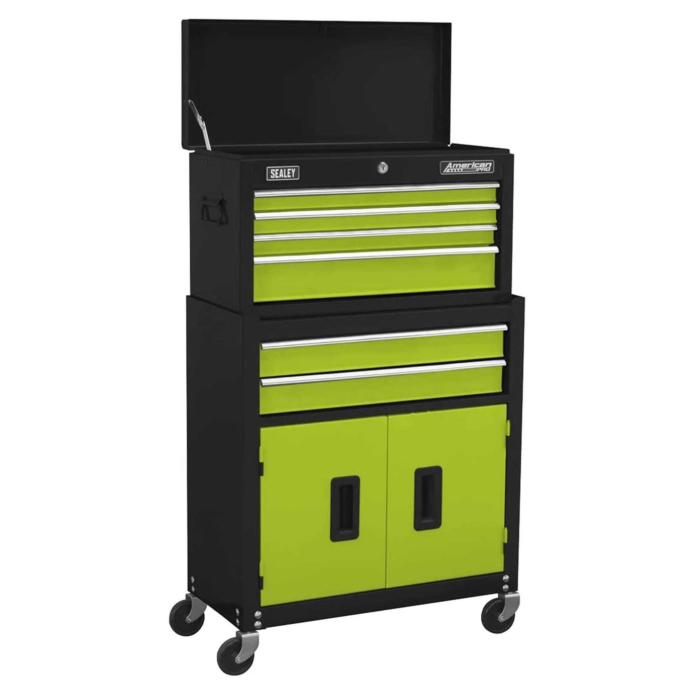 Sealey Topchest & Rollcab Combination 6 Drawer with Ball-Bearing Slides - Hi-Vis Green