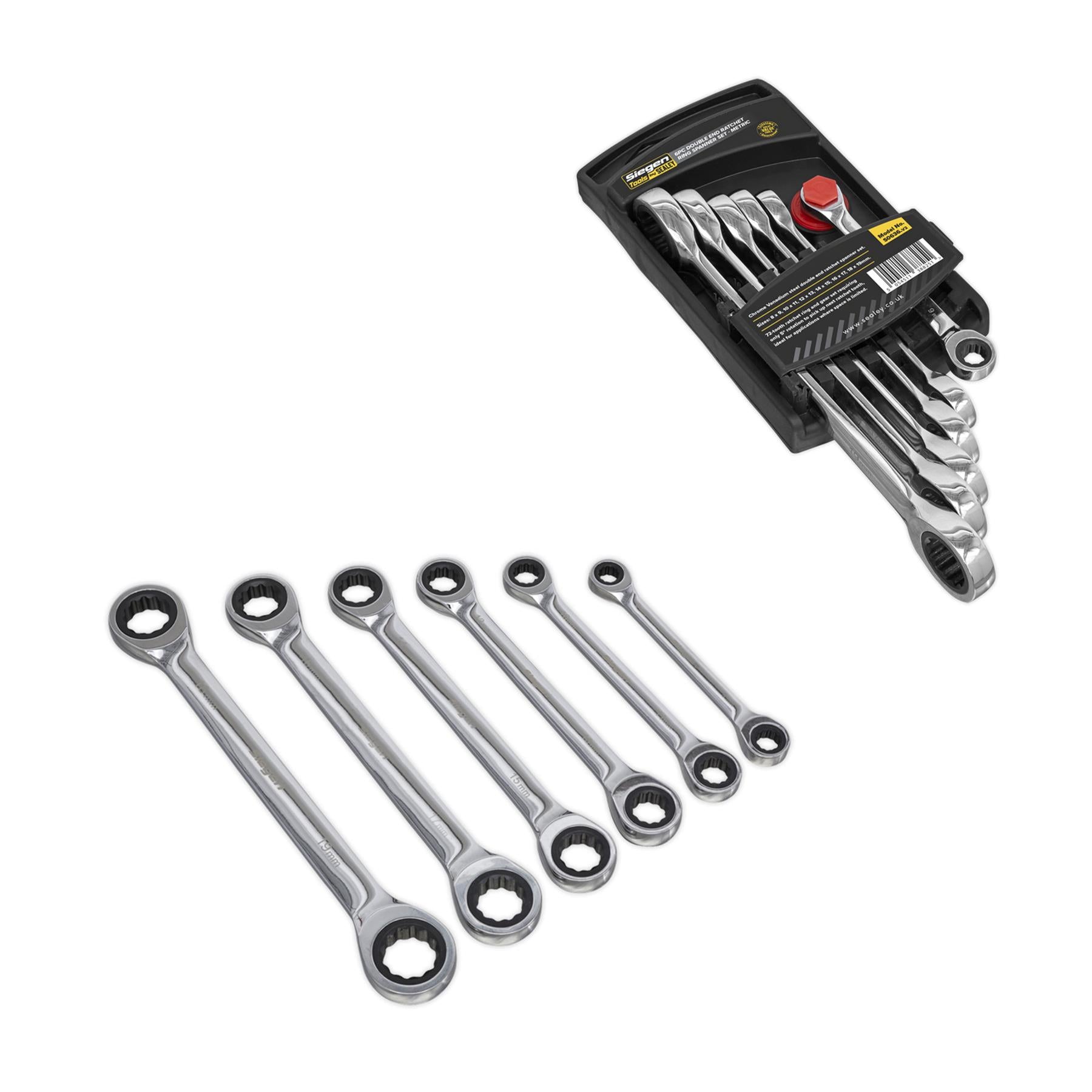 Sealey Double End Ratchet Ring Spanner Set 6pc Metric