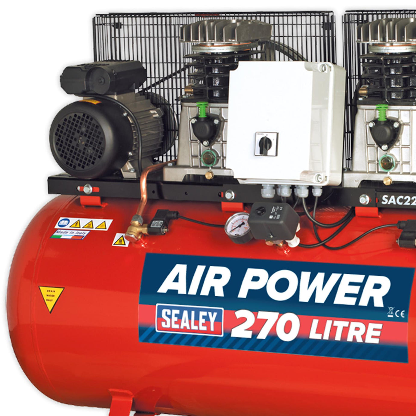 Sealey Compressor 270L Belt Drive 2 x 3hp with Cast Cylinders