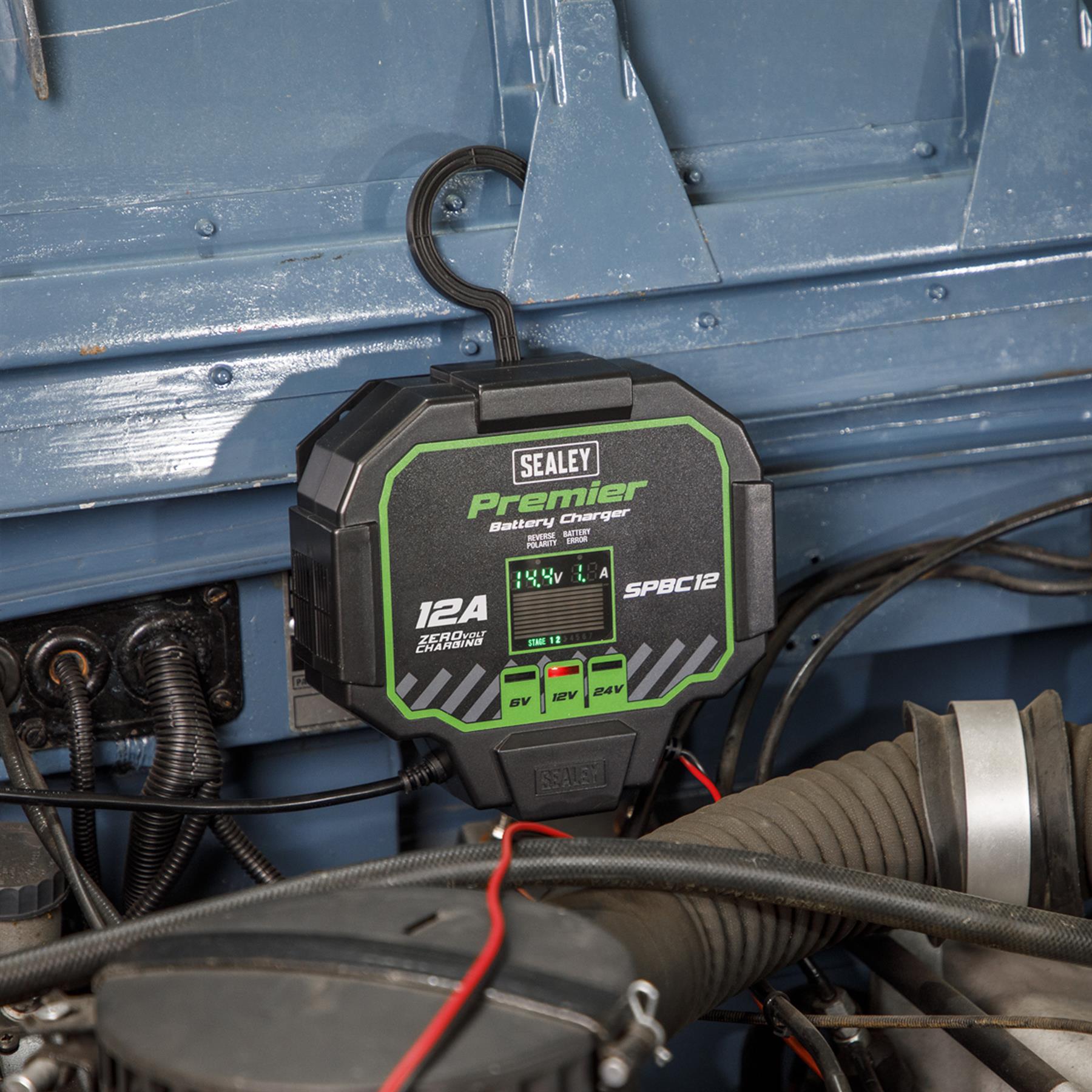 Sealey Battery Charger 12A Fully Automatic Reverse Polarity Short Circuit