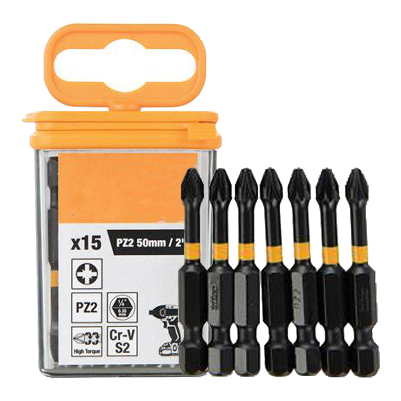 Pozi Screwdriver Impact Bit PZ2 High Torque Premium S2 Steel Drills 50mm 15pcs