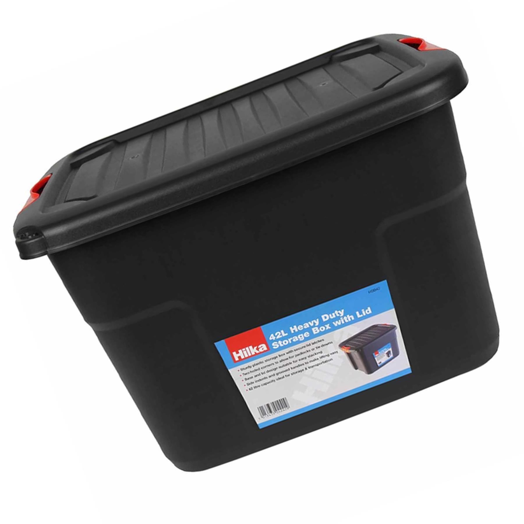 42L Heavy Duty Storage Box with Lid & Latches Plastic Holes Padlock Stackable