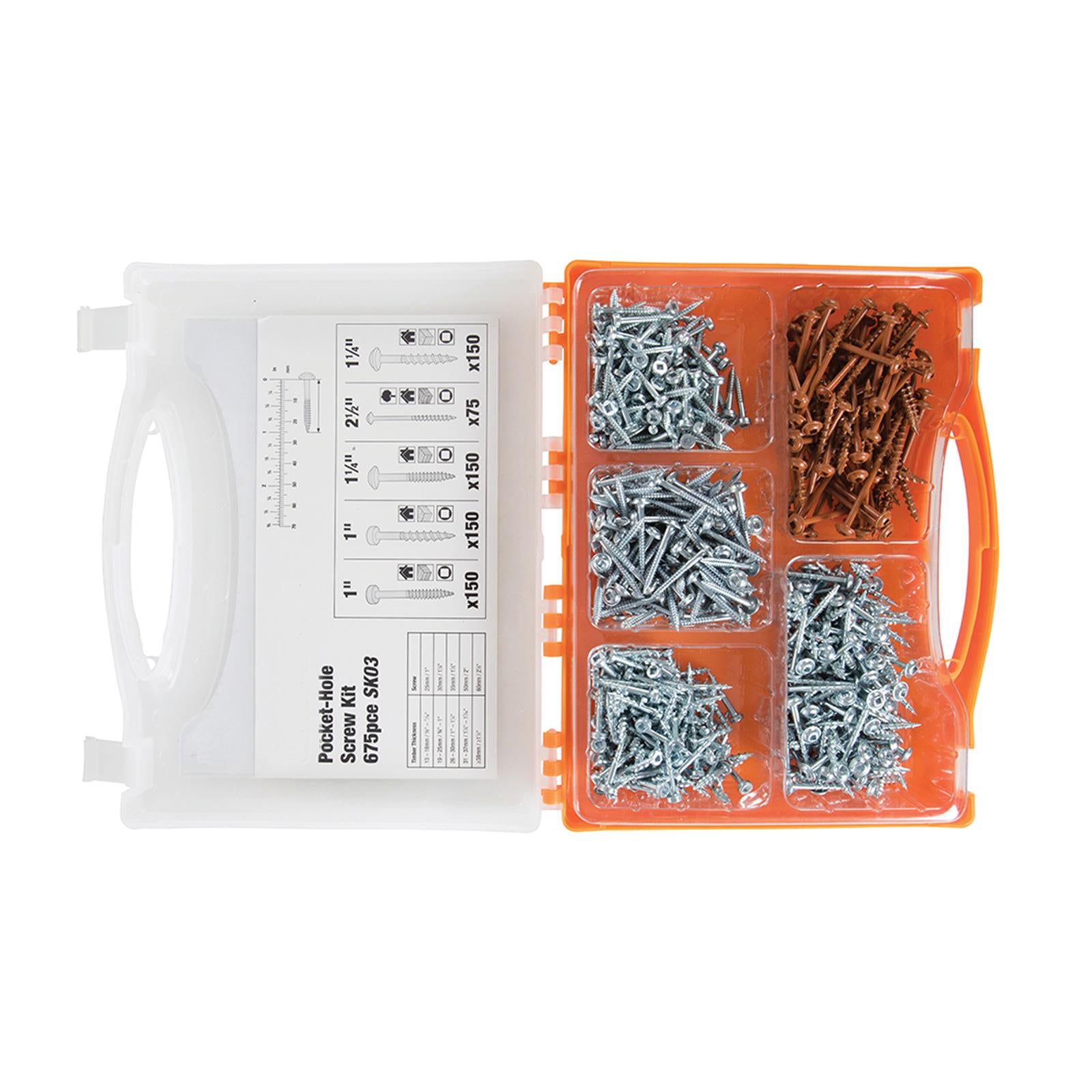 Pocket Hole Screw Kit 675Pc Five Most Popular Self Tapping Screws SK03