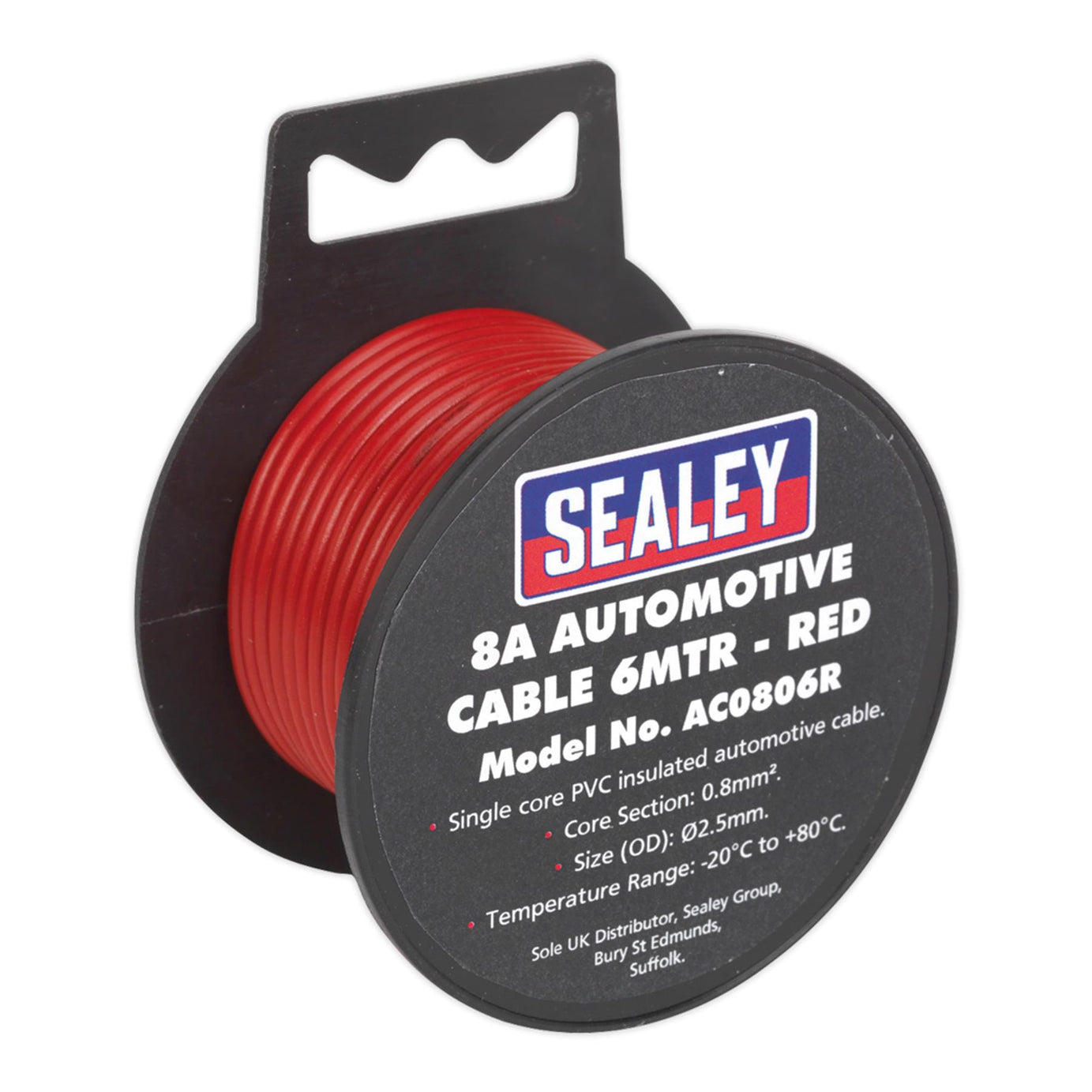 Sealey Automotive 8A 6m Thick Wall Auto Loom Car Van Cable Wire Red