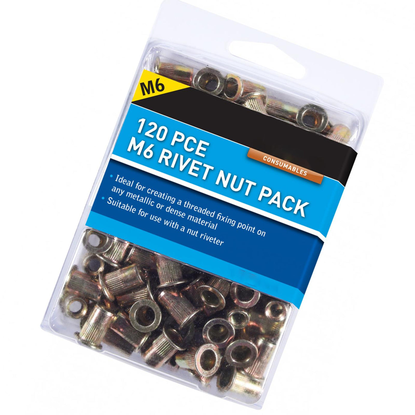 BlueSpot 120Pce M6 Rivet Nut Pack Metallic Thread Fixing Point Carbon Steel Nut Rivets
