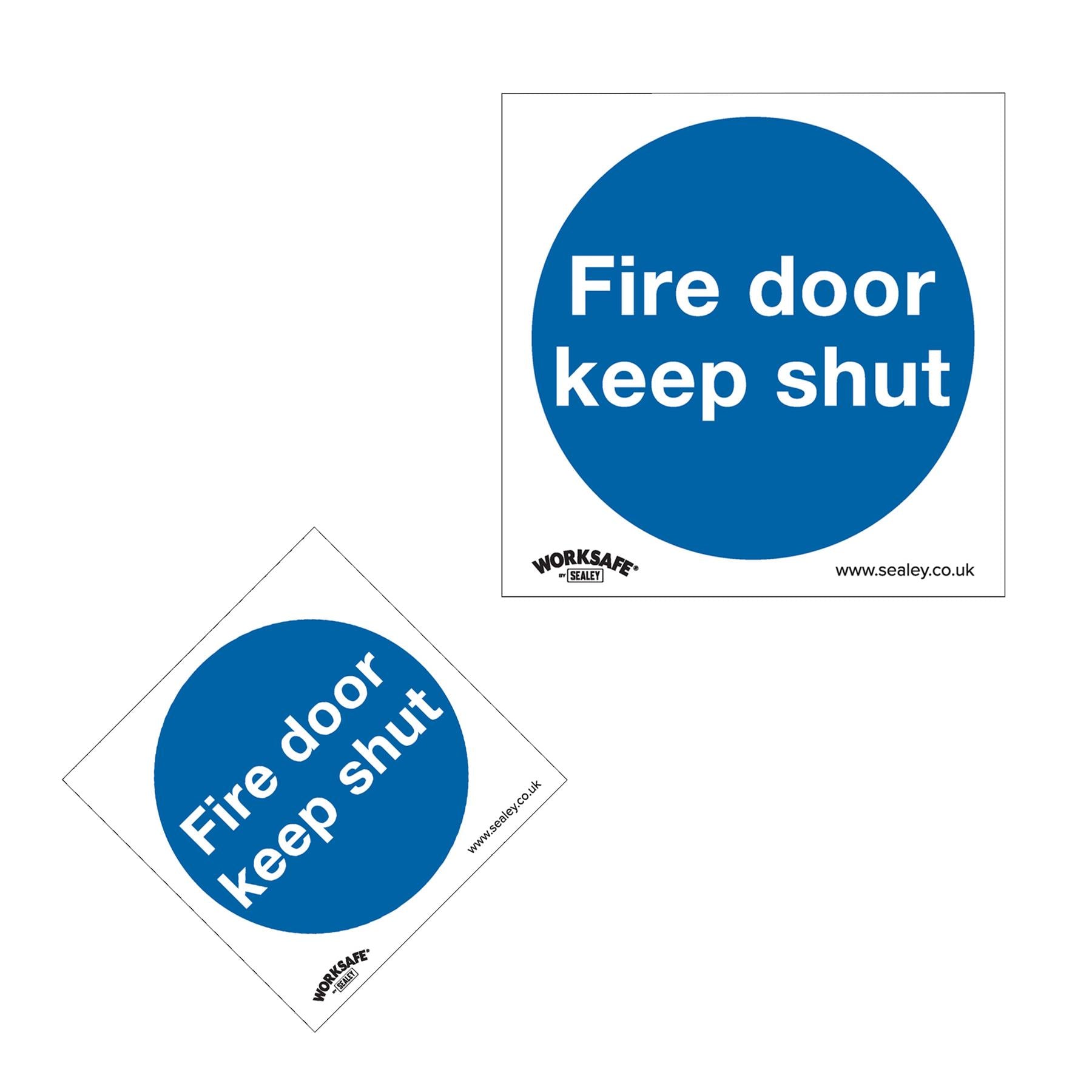 Sealey Mandatory Safety Sign - Fire Door Keep Shut - Rigid Plastic - Pack of 10
