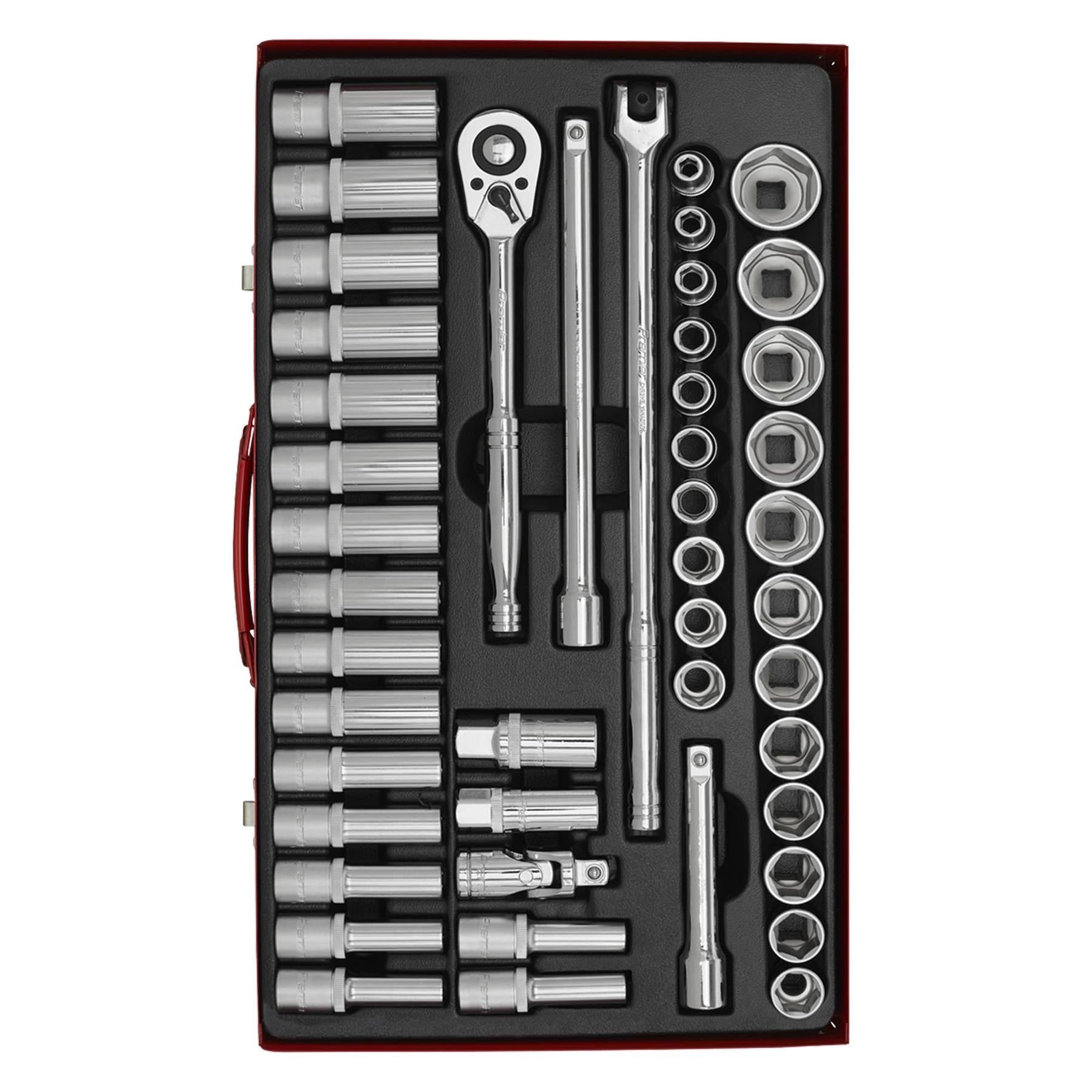 Sealey Socket Set 46pc 1/2"Sq Drive 6pt WallDrive - Metric