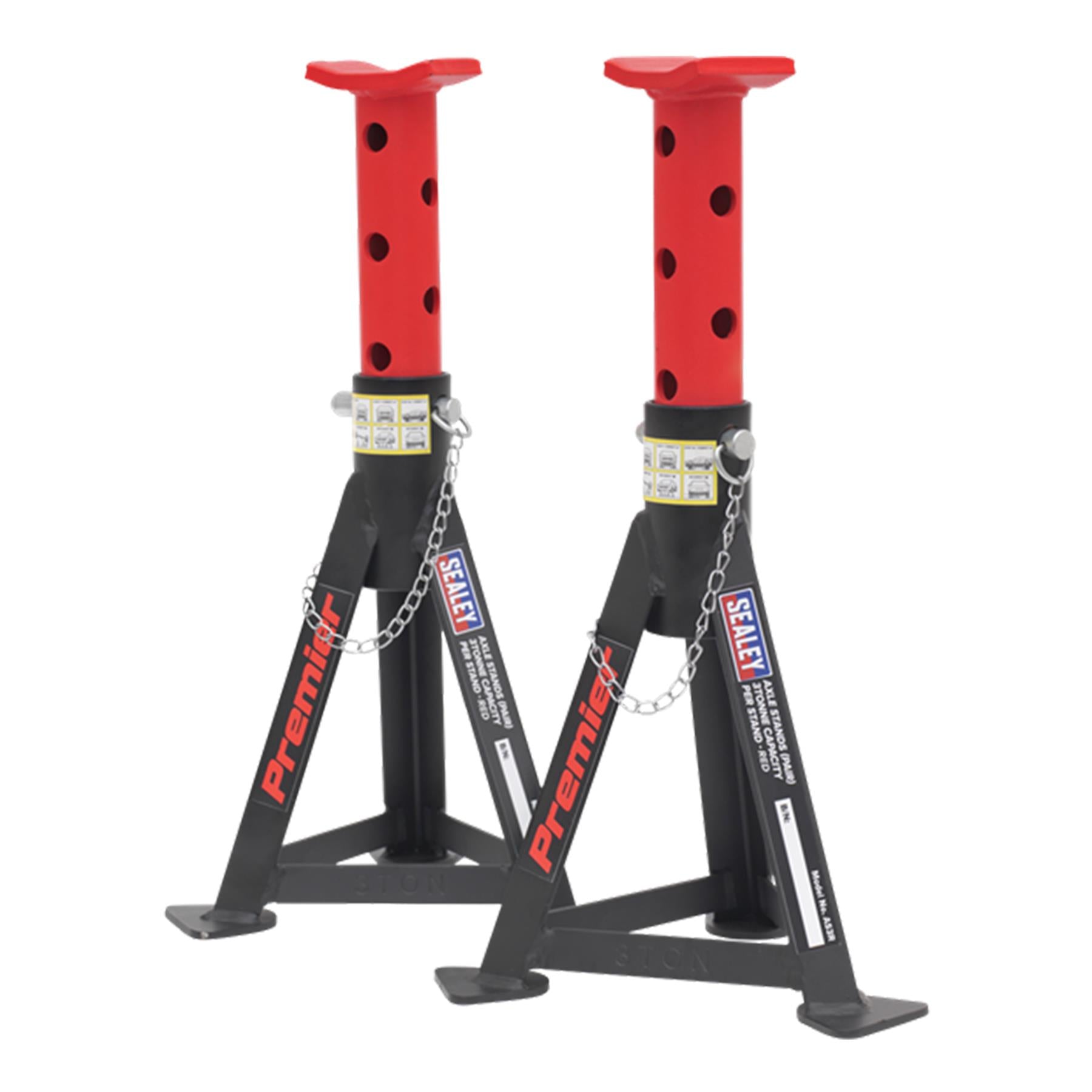 Sealey Axle Stands (Pair) 3tonne Capacity per Stand - Red