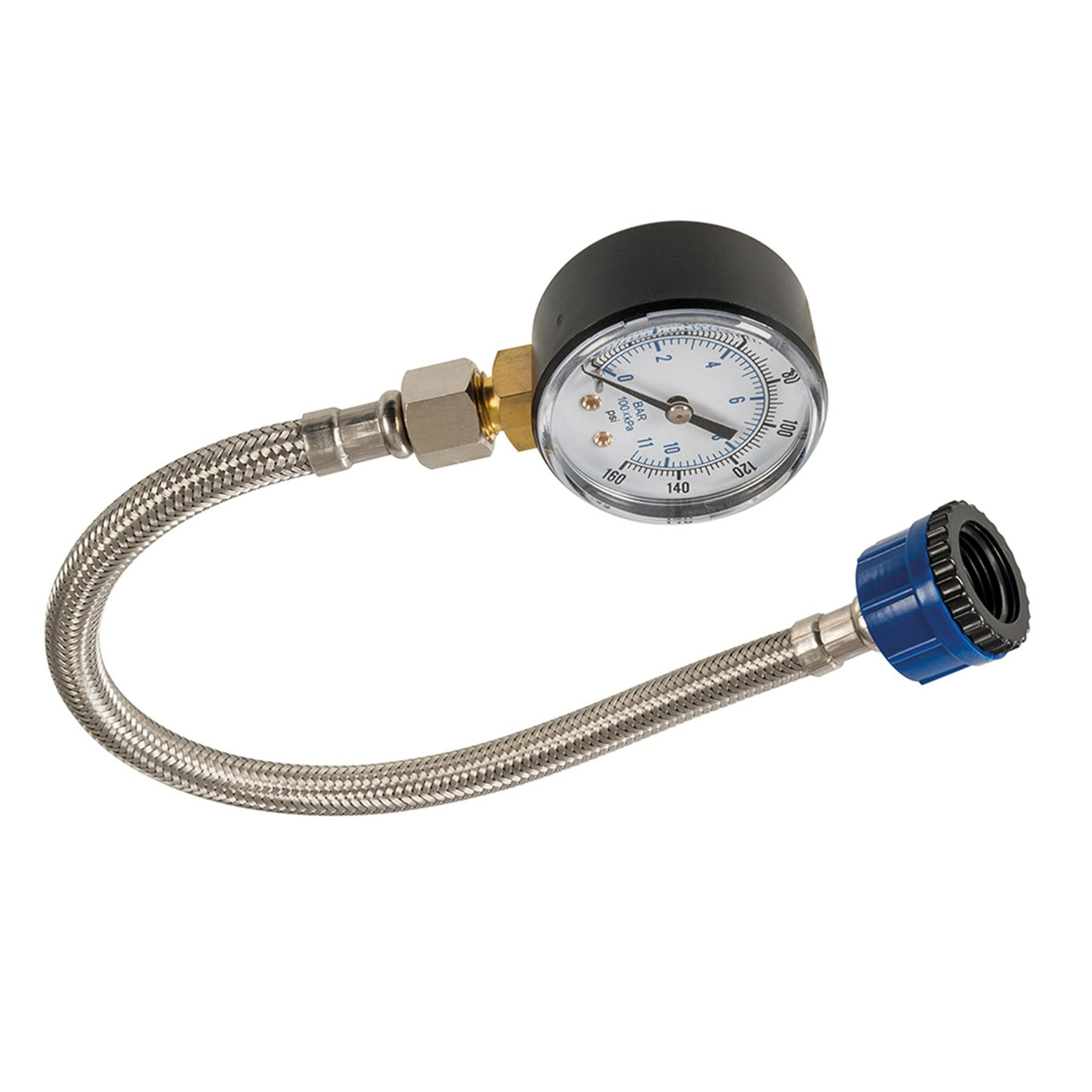 Mains Water Pressure Test Gauge 0-11bar (0-160psi) With Stainless Steel Hose