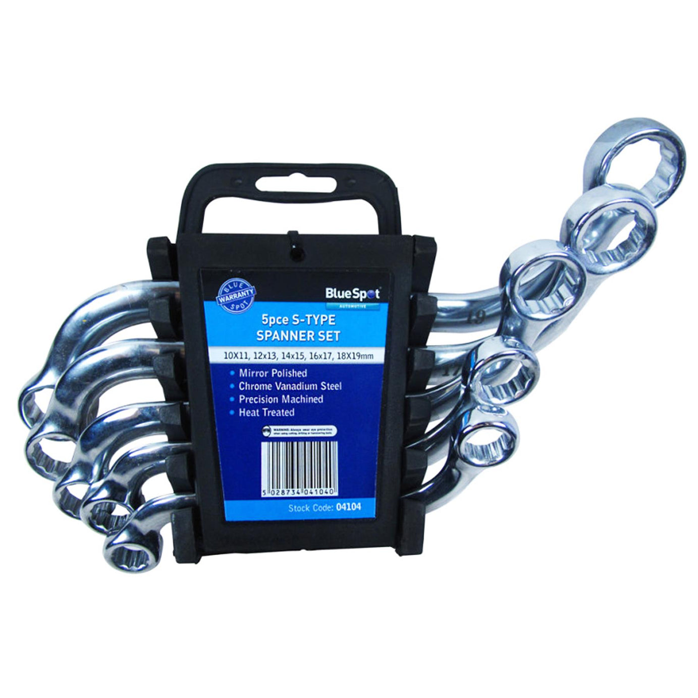 BlueSpot 5 Piece 10-19mm S-Type Spanner Set Metric Curved Chrome Vanadium