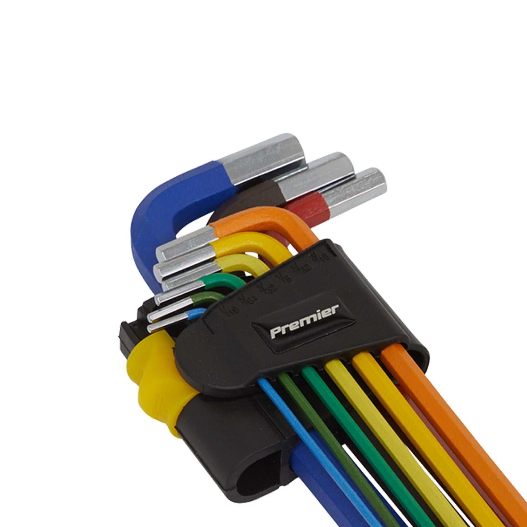Sealey Ball-End Hex Key Set Extra-Long 9pc Colour-Coded Imperial